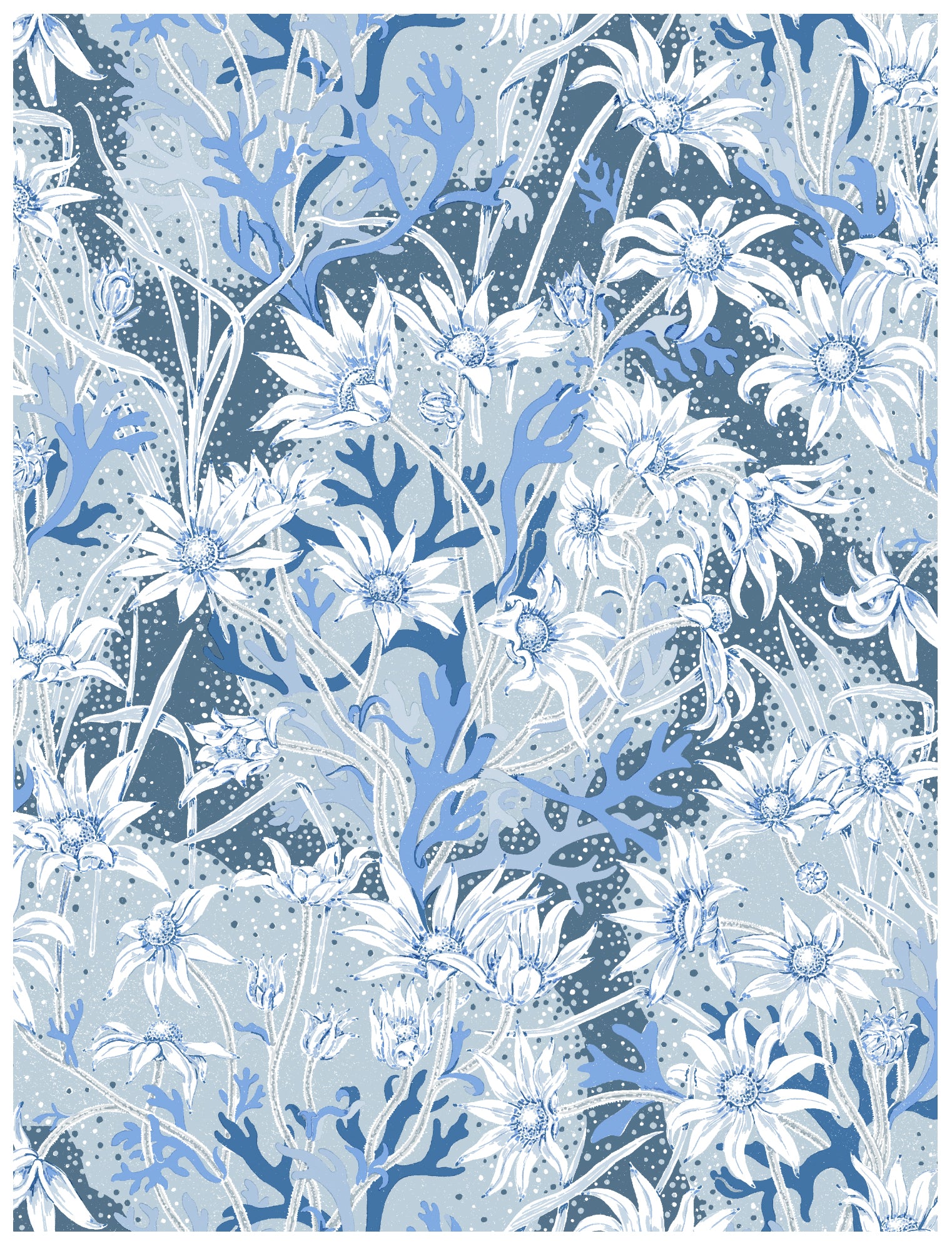 Flannel Flower Blue Wallpaper Swatch/Memo