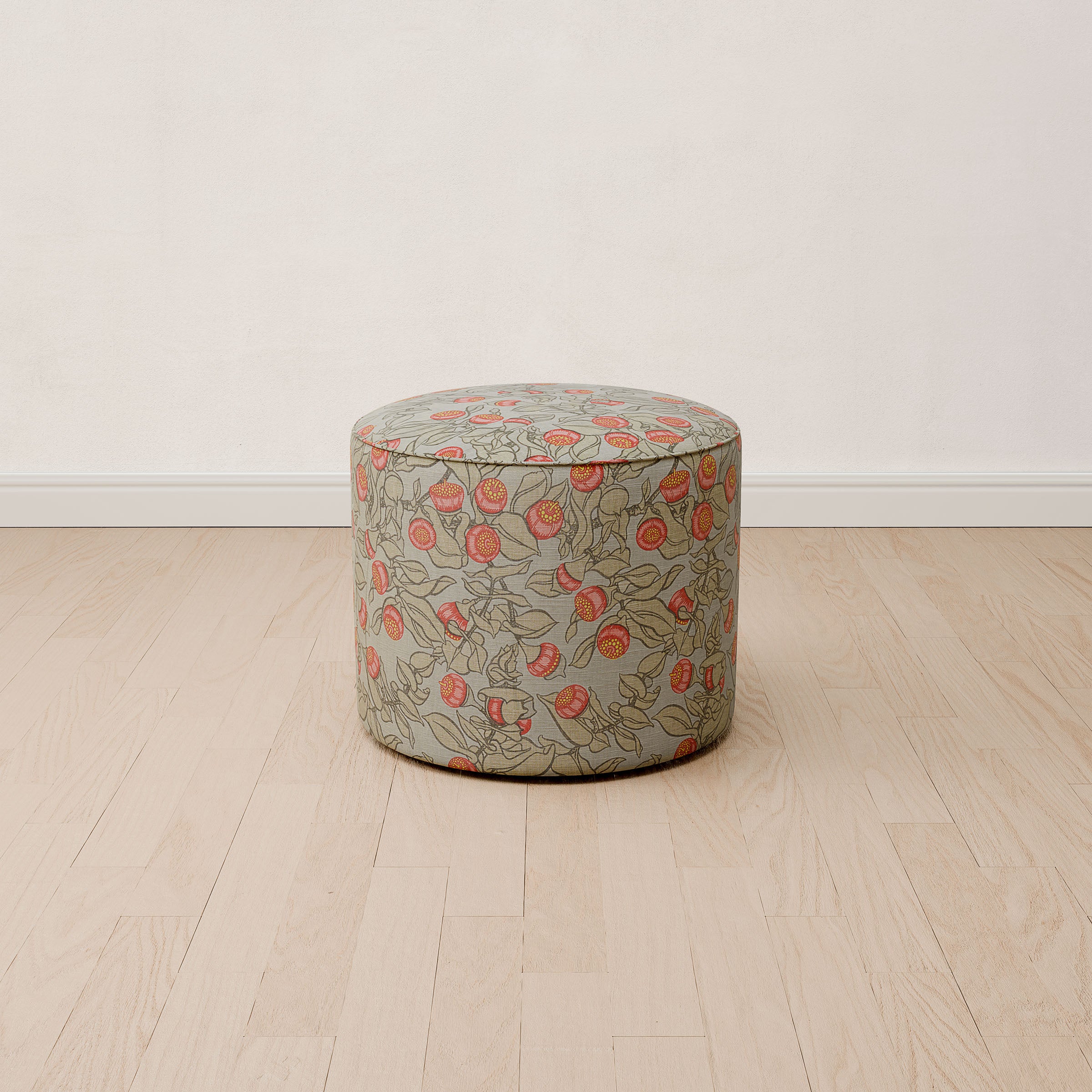 Custom Small Round Ottoman - Linen Fabric