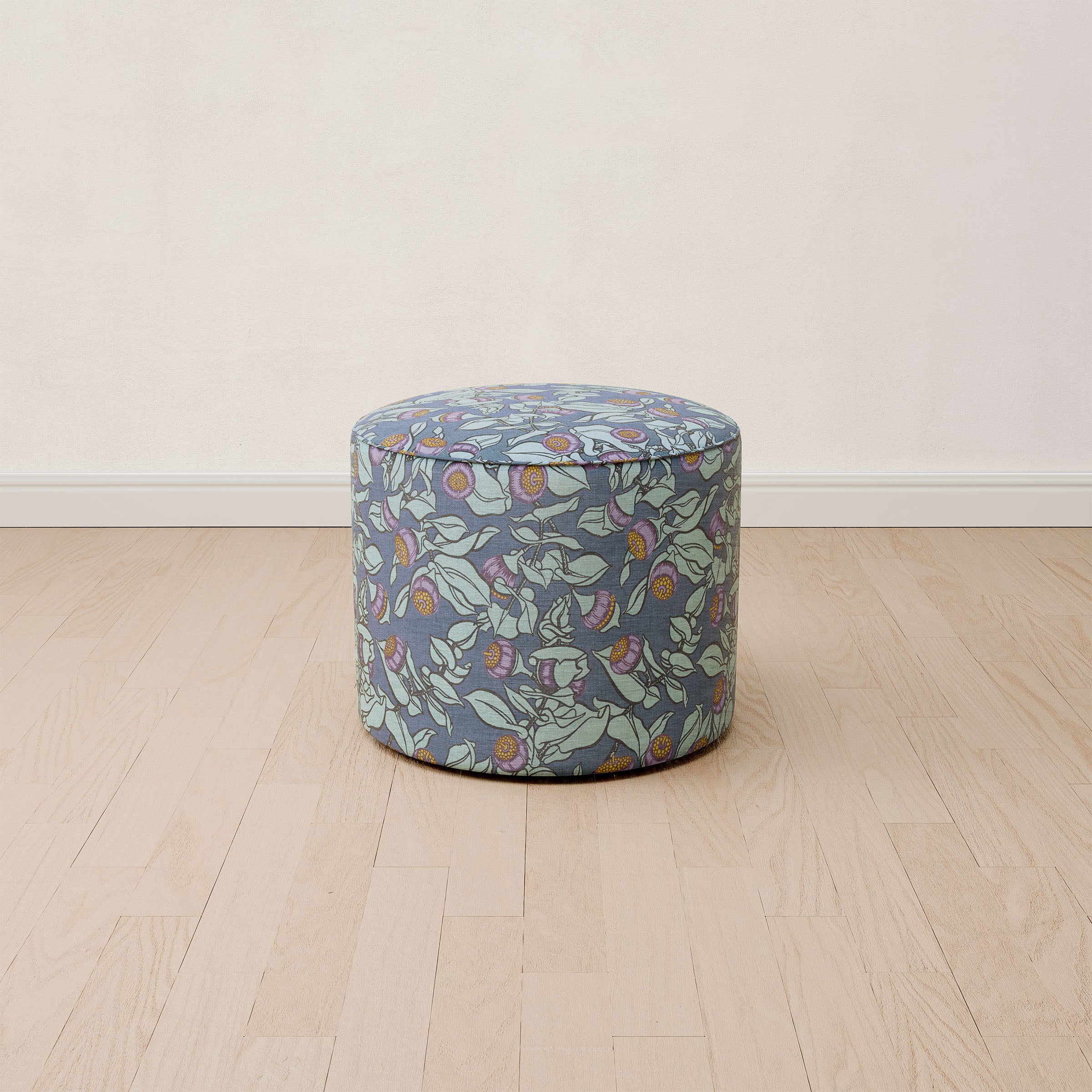 Custom Small Round Ottoman - Linen Fabric
