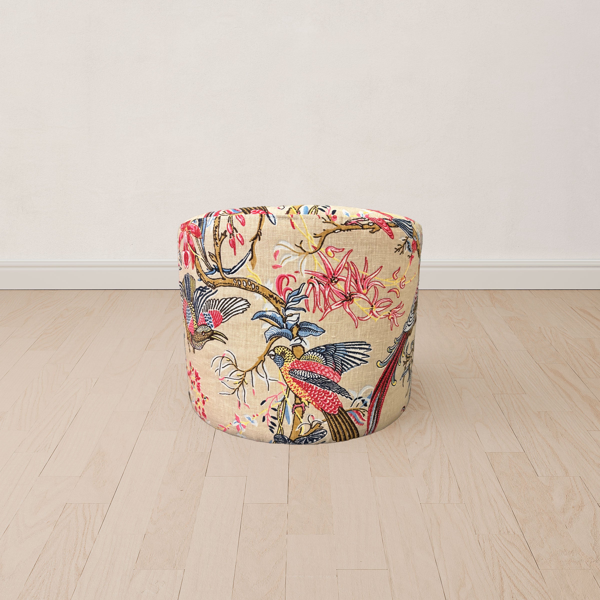Small Round Ottoman - Exotica Natural Linen