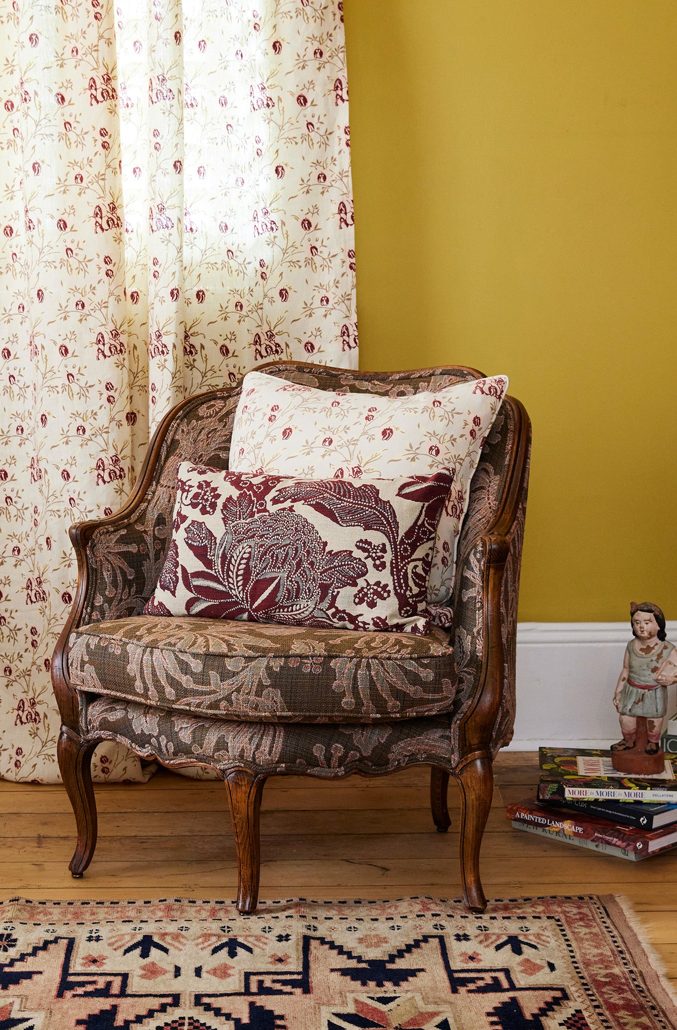 Antique French Bergere Armchair - Firewheel Rust Performance Fabric