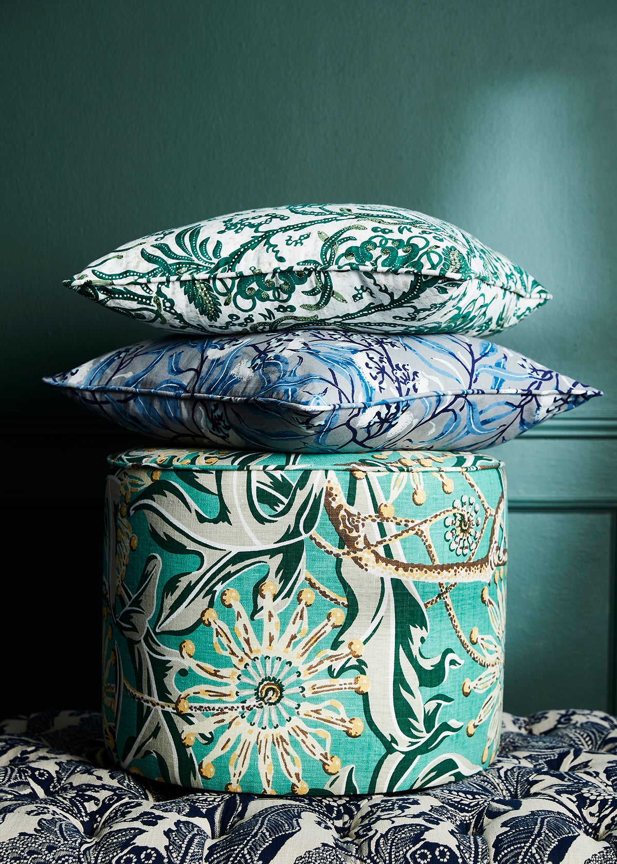 Small Round Ottoman - Firewheel Garden Linen