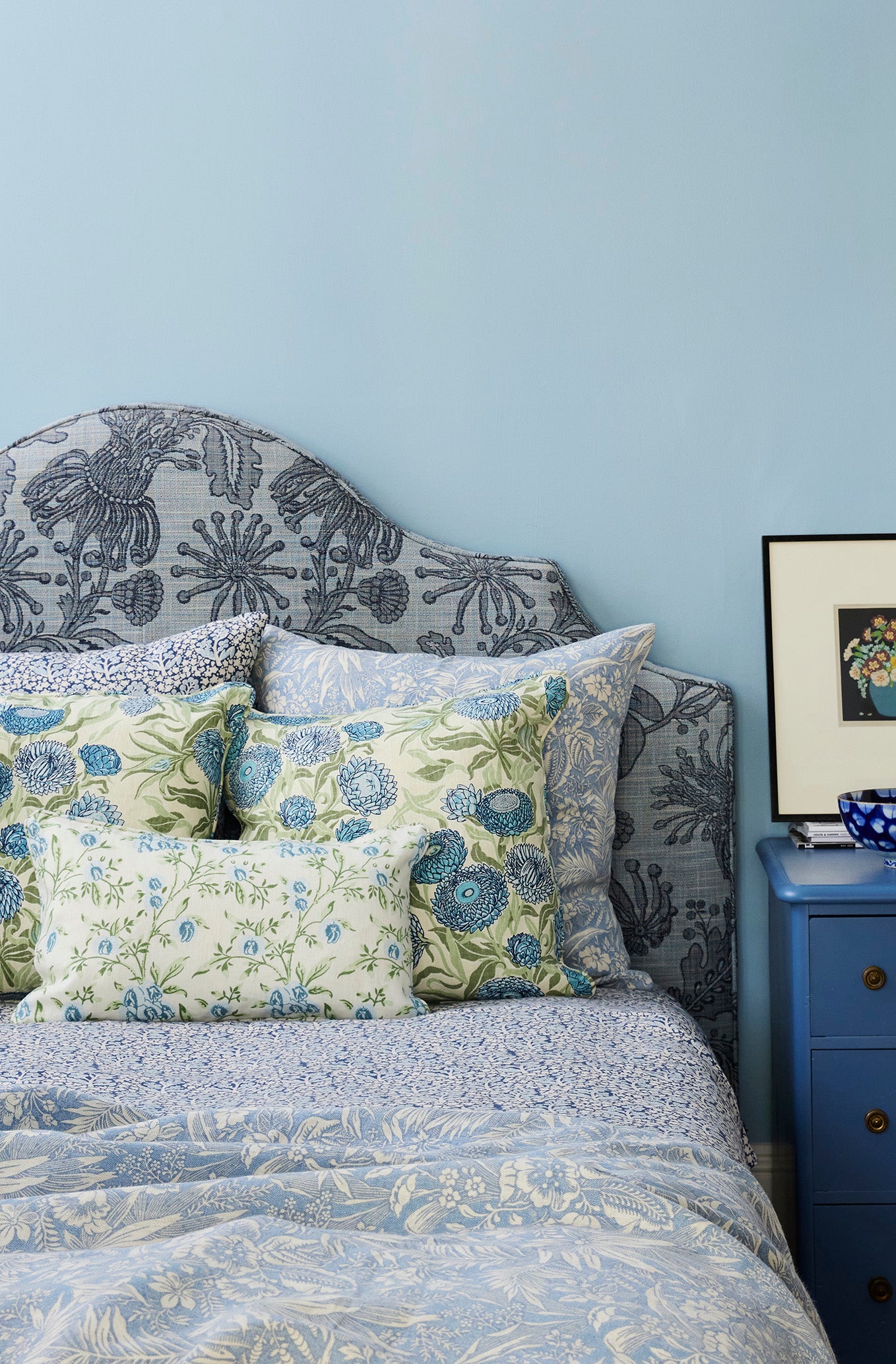 Pea Flower Blue Bolster Cushion Cover