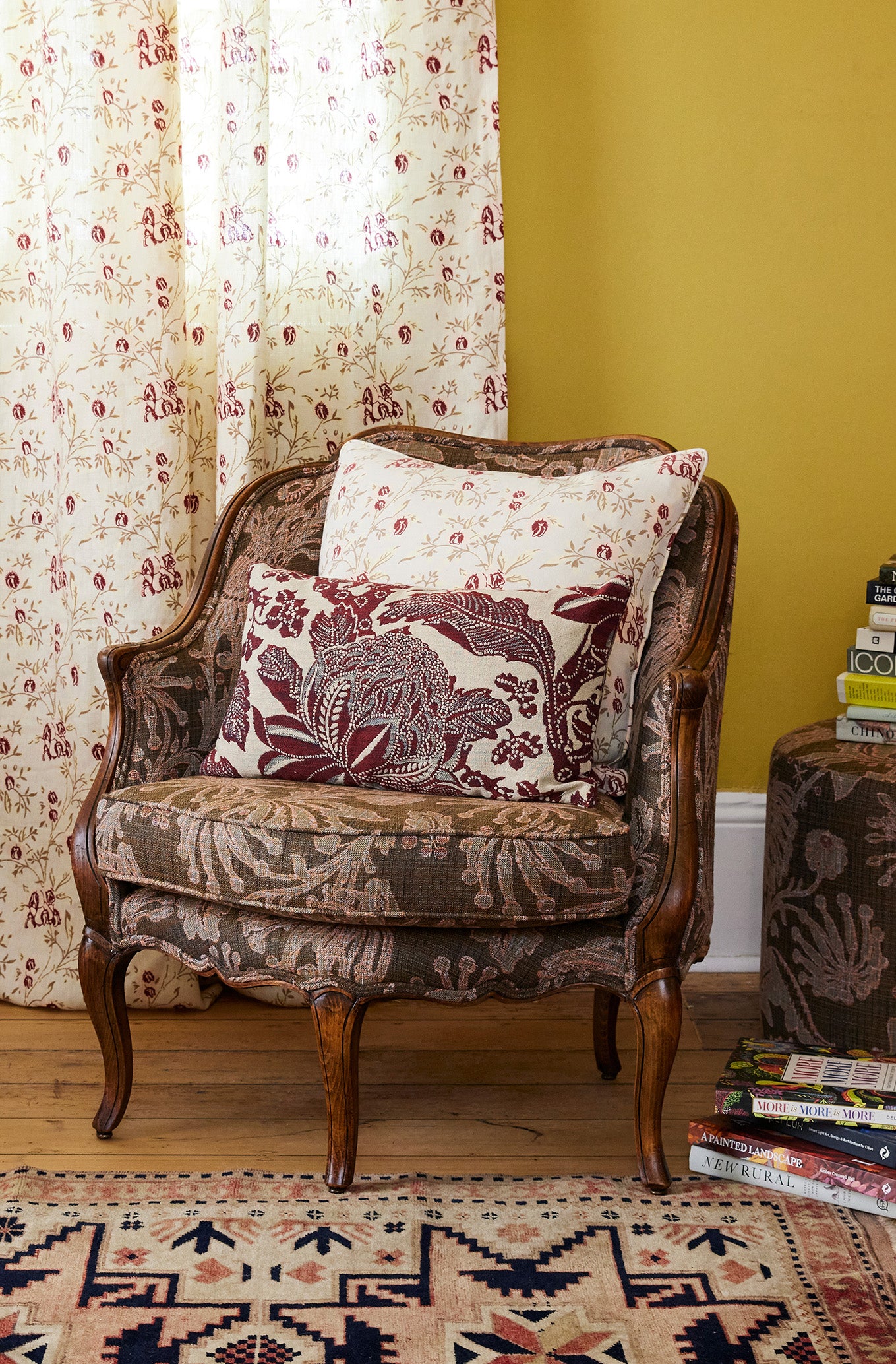 Antique French Bergere Armchair - Firewheel Rust Performance Fabric