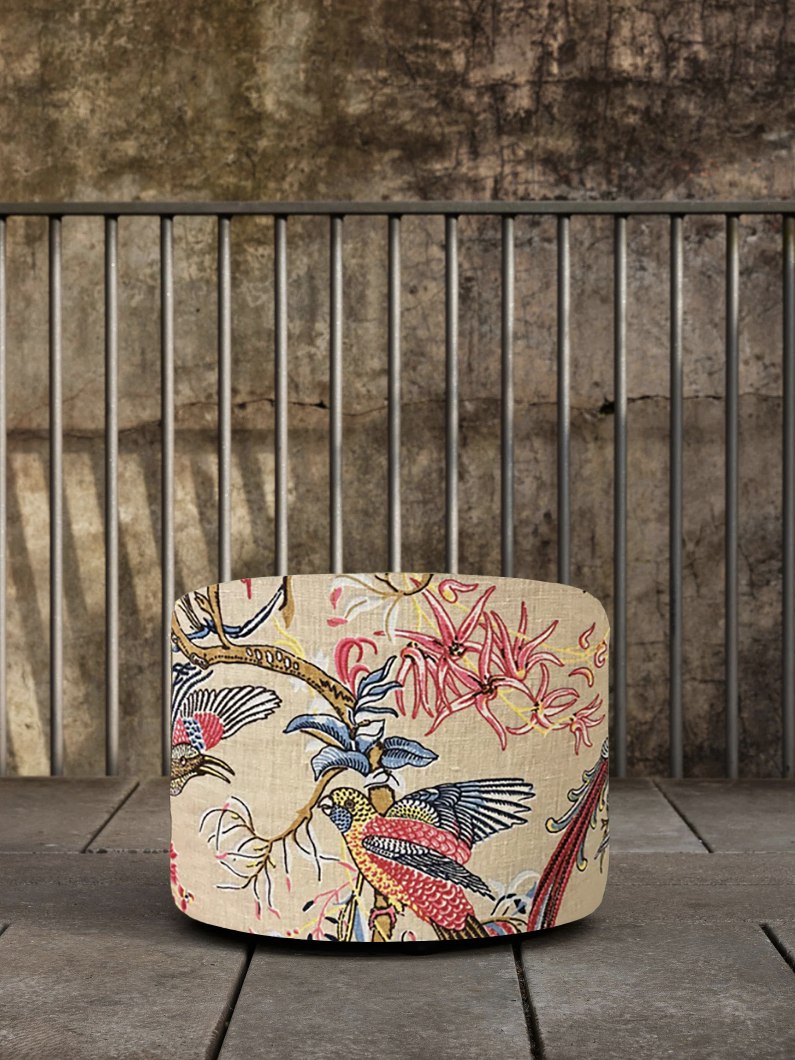 Small Round Ottoman - Exotica Natural Linen