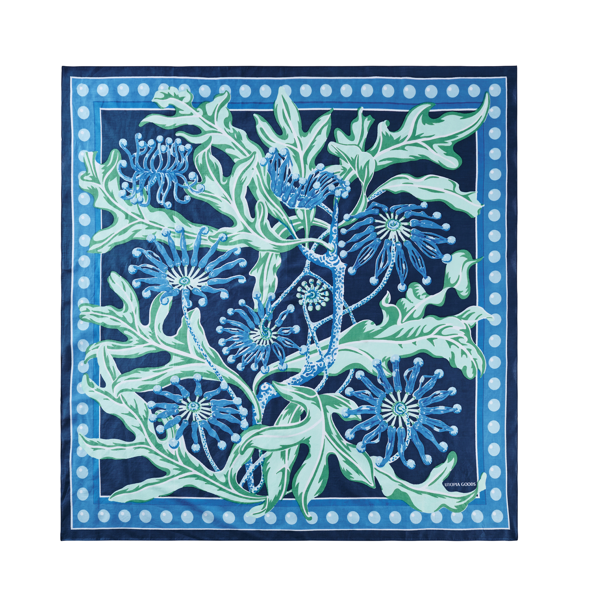 Large Firewheel Blue Cotton Scarf