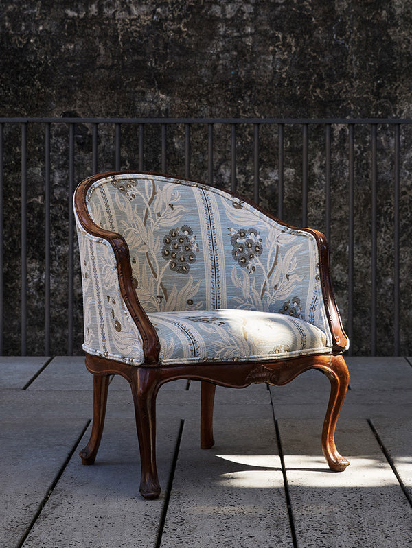 Antique Italian Fruitwood Tub Chair - Gum Blossom Stripe Natural