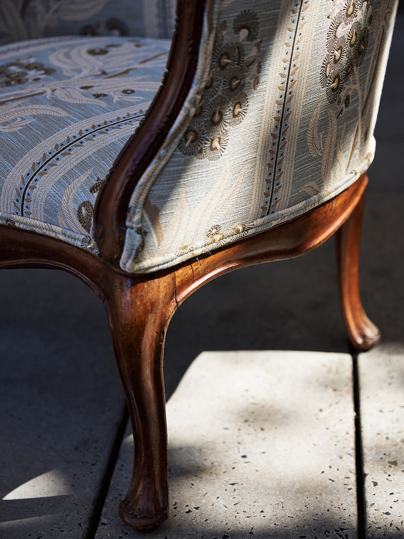 Antique Italian Fruitwood Tub Chair - Gum Blossom Stripe Natural