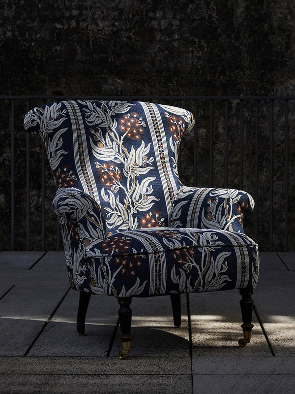 Antique Victorian Fishtail Chair - Gum Blossom Stripe Navy