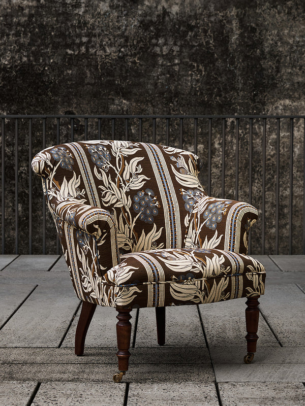 Antique Victorian Shield Chair - Gum Blossom Stripe Chocolate