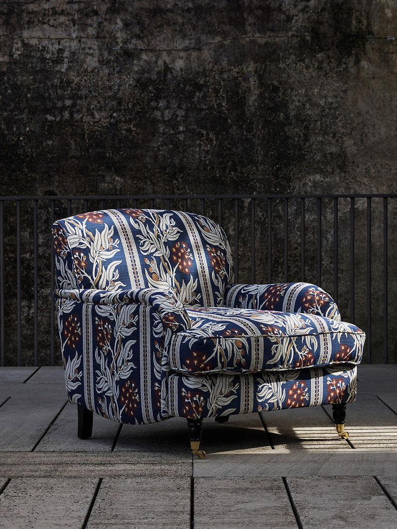 Large Classic English Armchair - Gum Blossom Navy