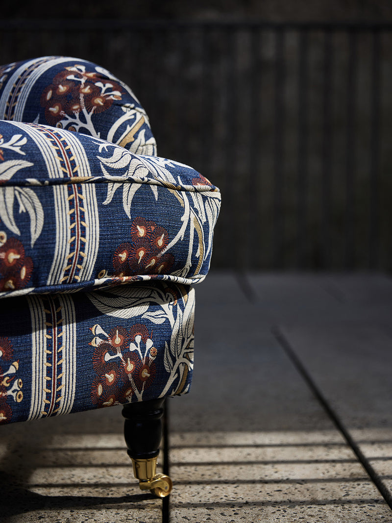 Large Classic English Armchair - Gum Blossom Navy