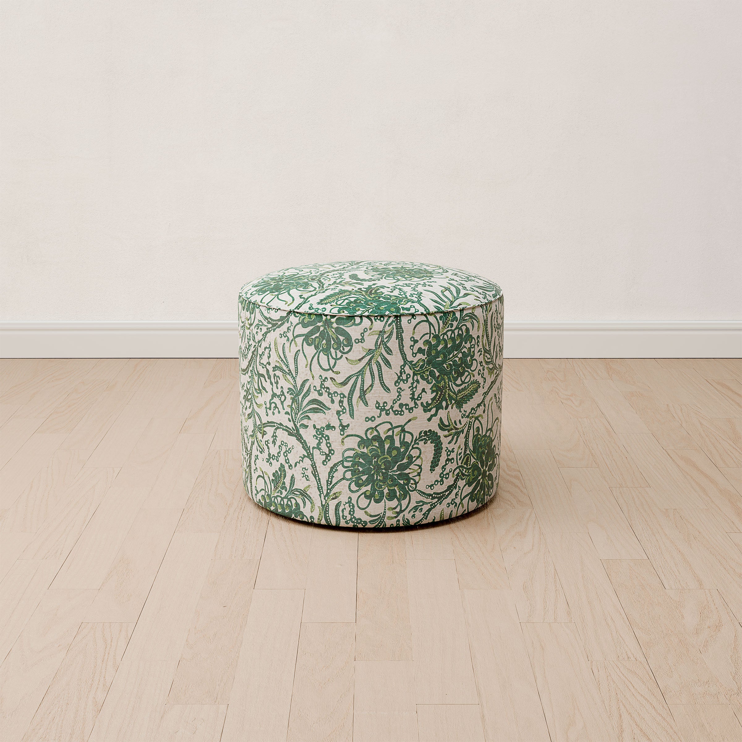 Custom Small Round Ottoman - Linen Fabric