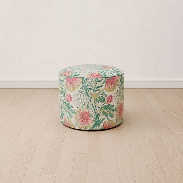 Custom Small Round Ottoman - Linen Fabric