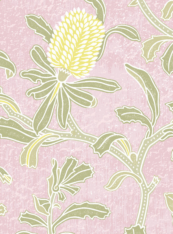 Silver Banksia Pink Wallpaper Swatch