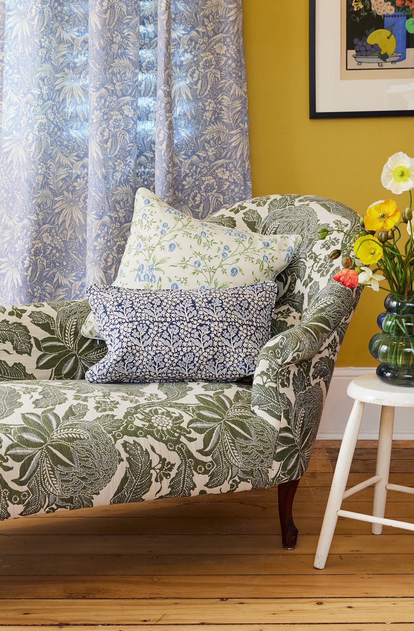 Antique French Chaise - Waratah Sage Performance Fabric