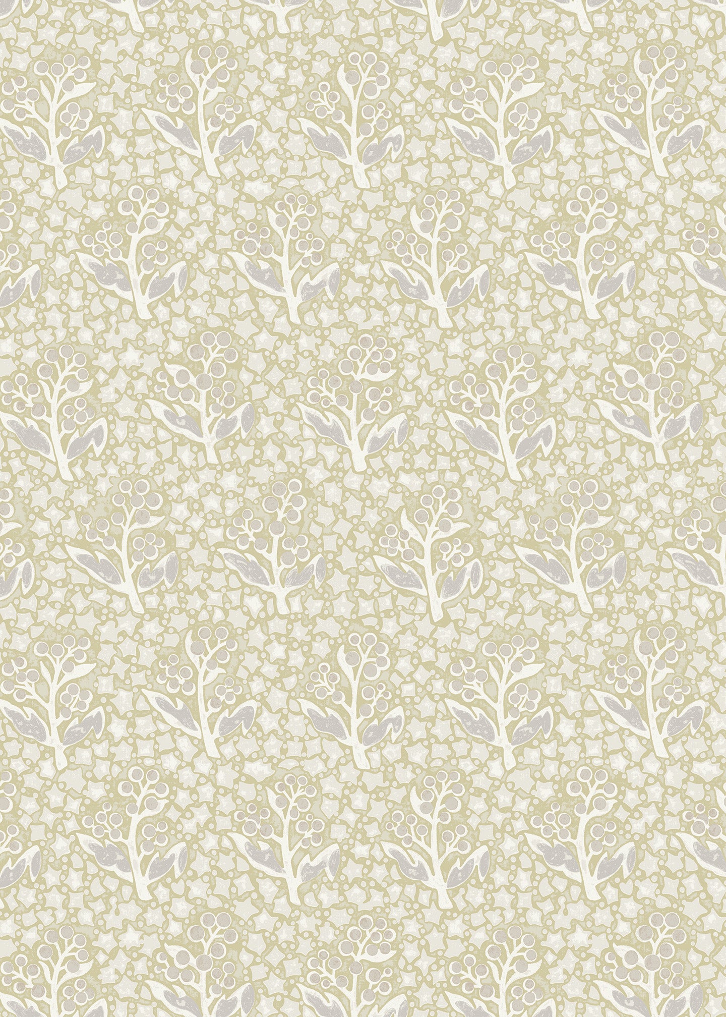 Utopia Goods beige wallpaper - Designer floral wallpaper-Acacia Star Gold & Silver Wallpaper