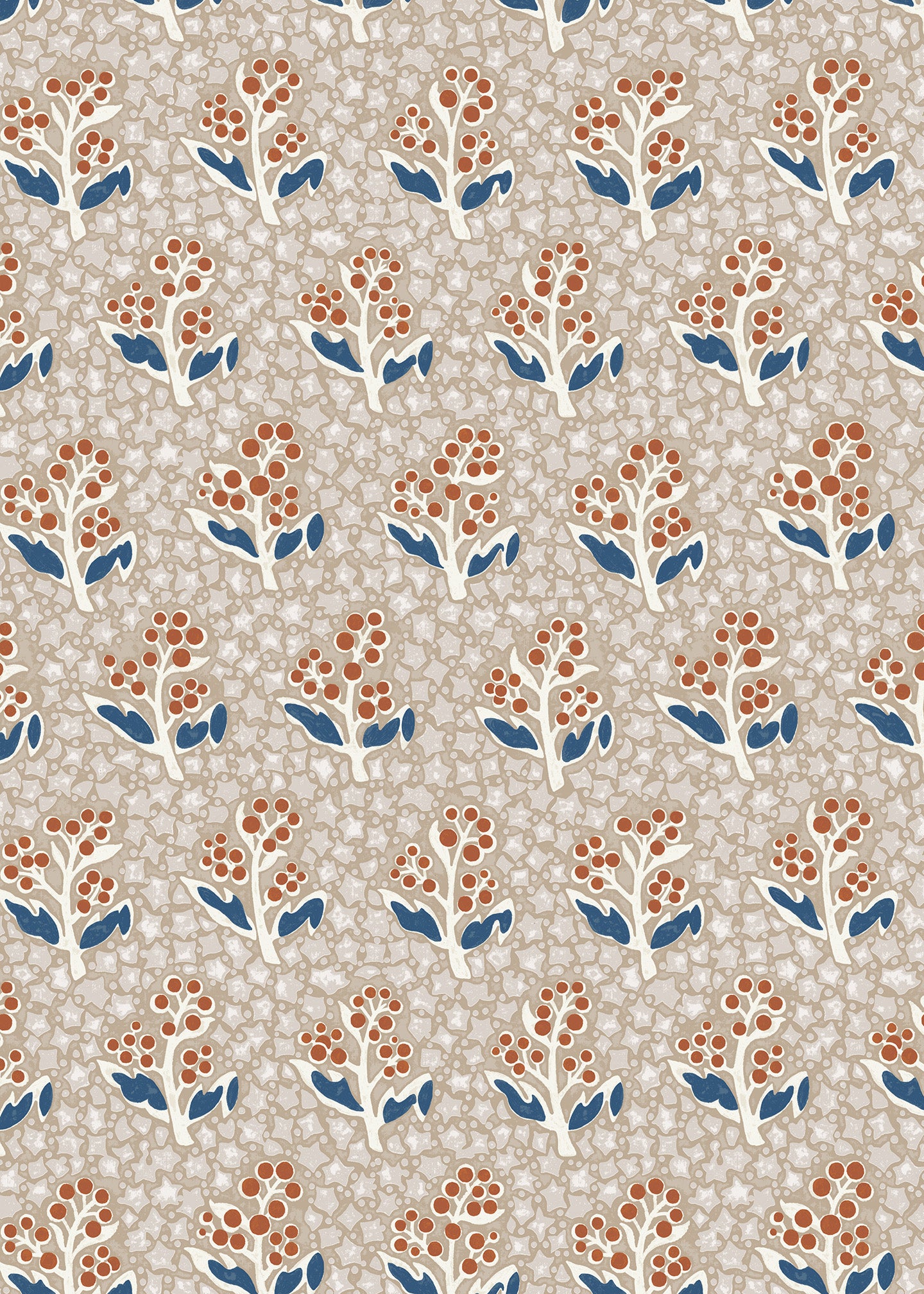 Utopia Goods beige wallpaper - Designer floral wallpaper-Acacia Star Stone & Blue Wallpaper