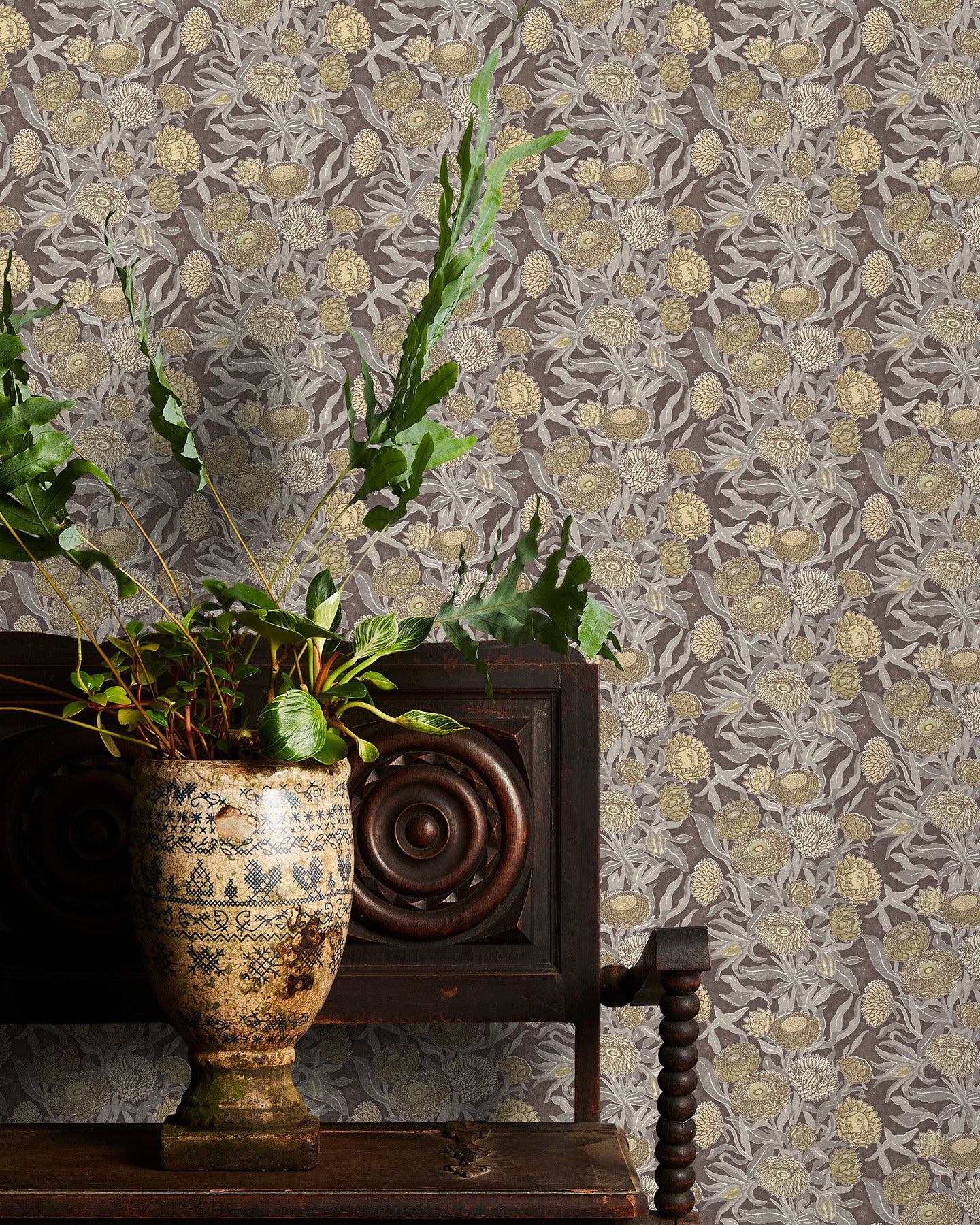 Utopia Goods brown wallpaper - Designer floral wallpaper-Everlasting Earthy Cocoa wallpaper