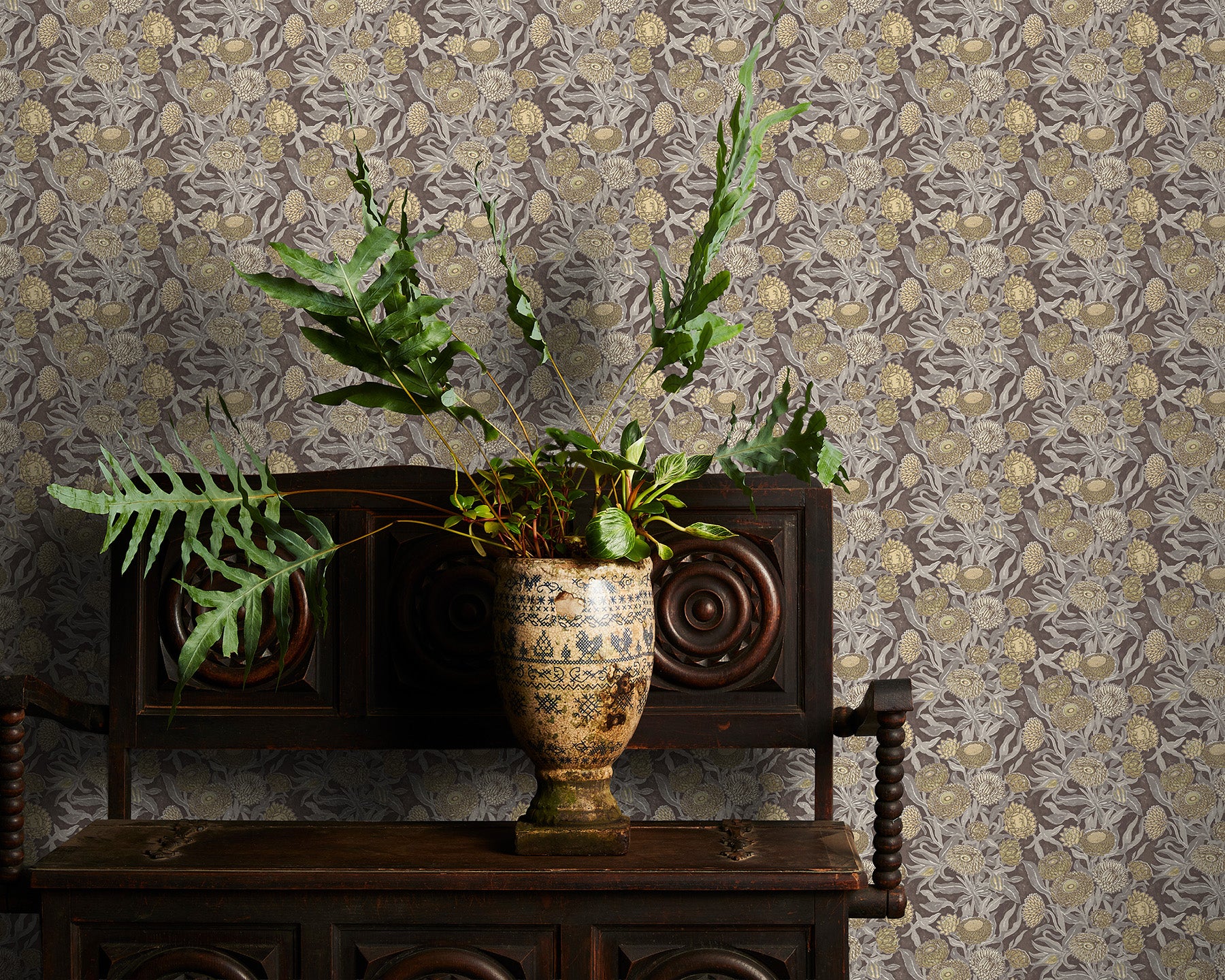 Utopia Goods brown wallpaper - Designer floral wallpaper-Everlasting Earthy Cocoa wallpaper