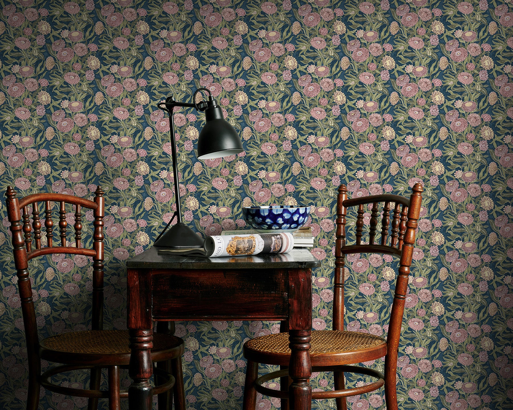 Utopia Goods Blue Pink green wallpaper - Designer floral wallpaper-Everlasting Harbour Pink wallpaper