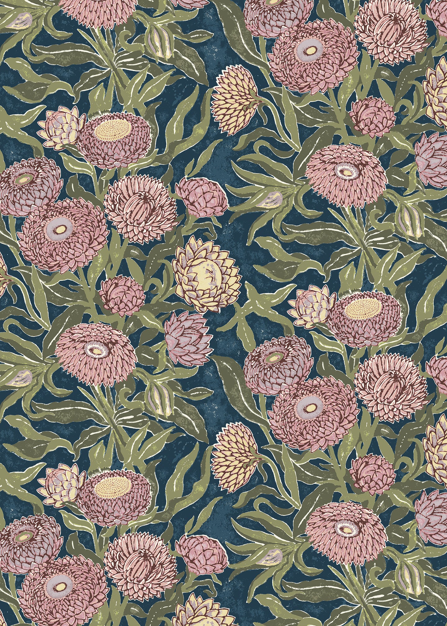 Utopia Goods Blue Pink green wallpaper - Designer floral wallpaper-Everlasting Harbour Pink wallpaper