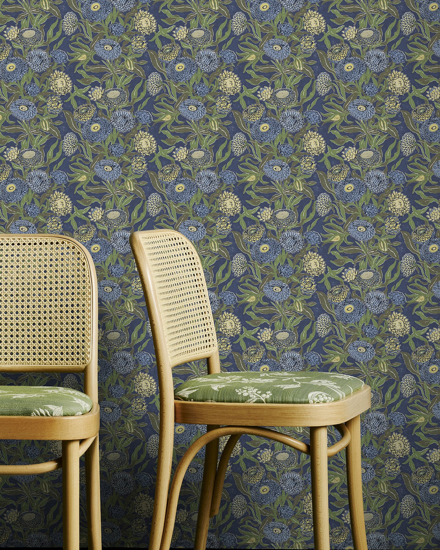 Utopia Goods Blue green wallpaper - Designer floral wallpaper-Everlasting Inky Blue Wallpaper