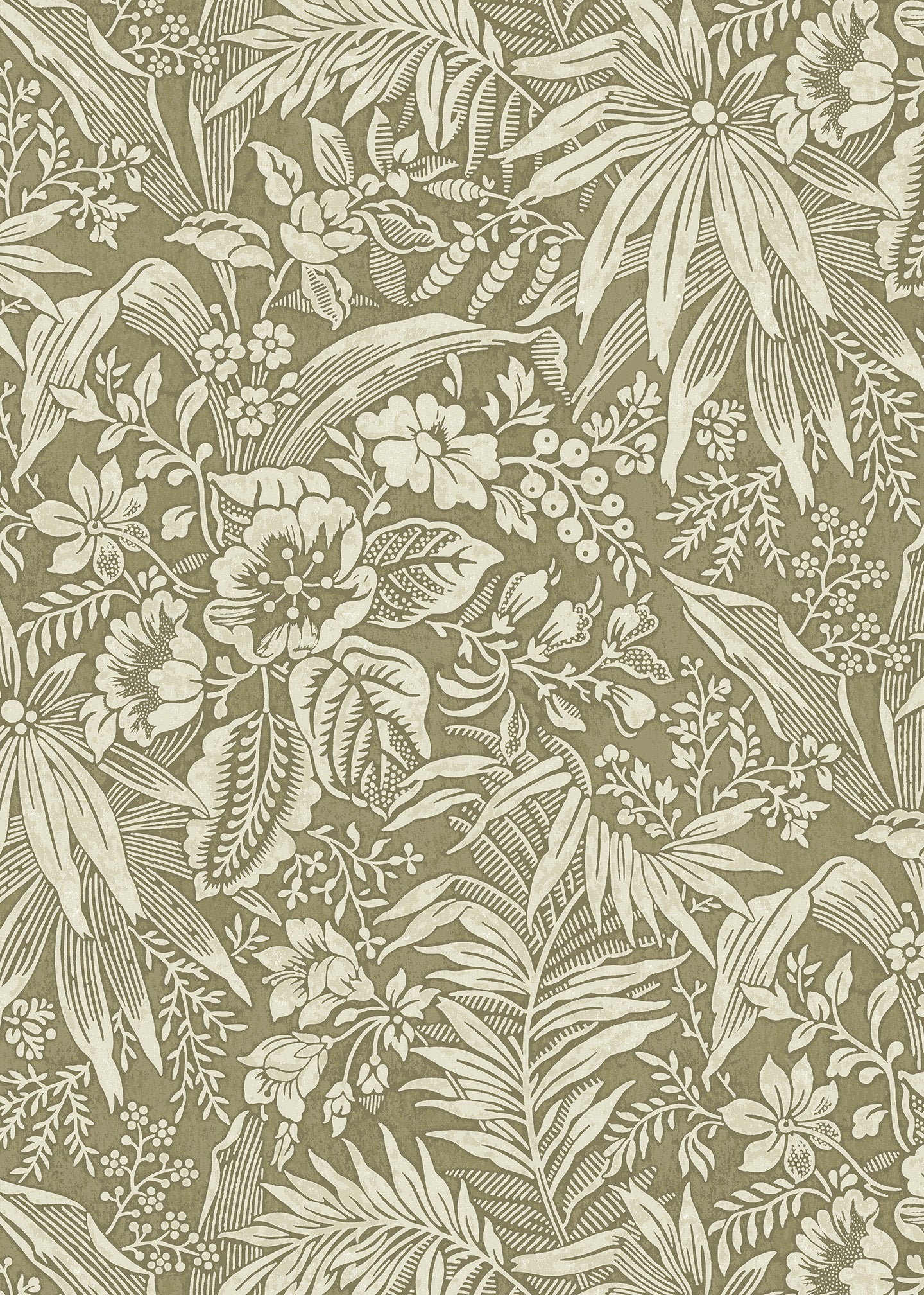 Utopia Goods olive green wallpaper - Designer floral wallpaper-Palm Grove Dark Olive Wallpaper