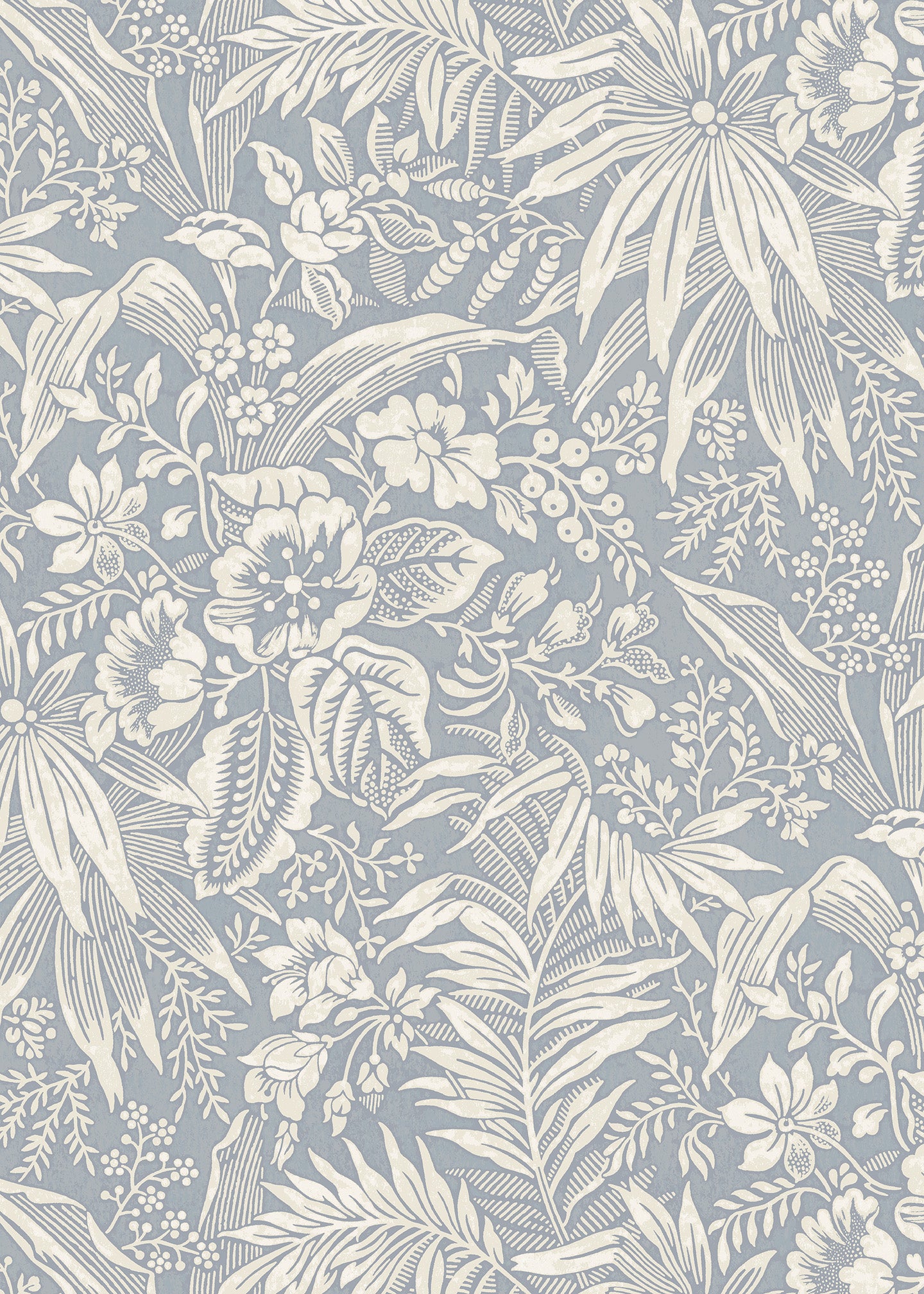 Utopia Goods blue wallpaper - Designer floral wallpaper-Palm Grove Dove Blue Wallpaper