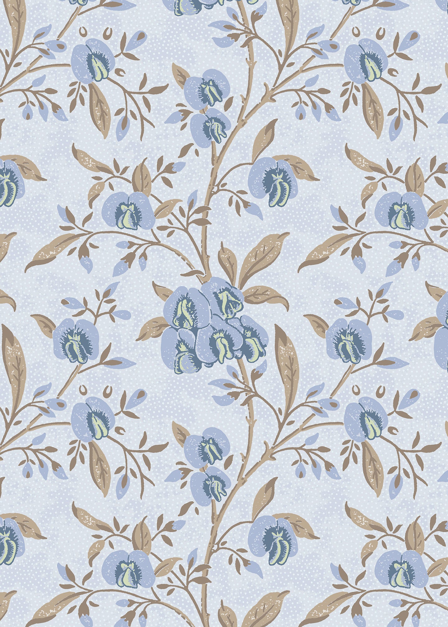 Utopia-Goods-Pea-Flower-Dusty-Blue-Wallpaper-Swatch-Close-up of Pea Flower Dusty blue floral wallpaper featuring botanical patterns-Designer Wallpaper