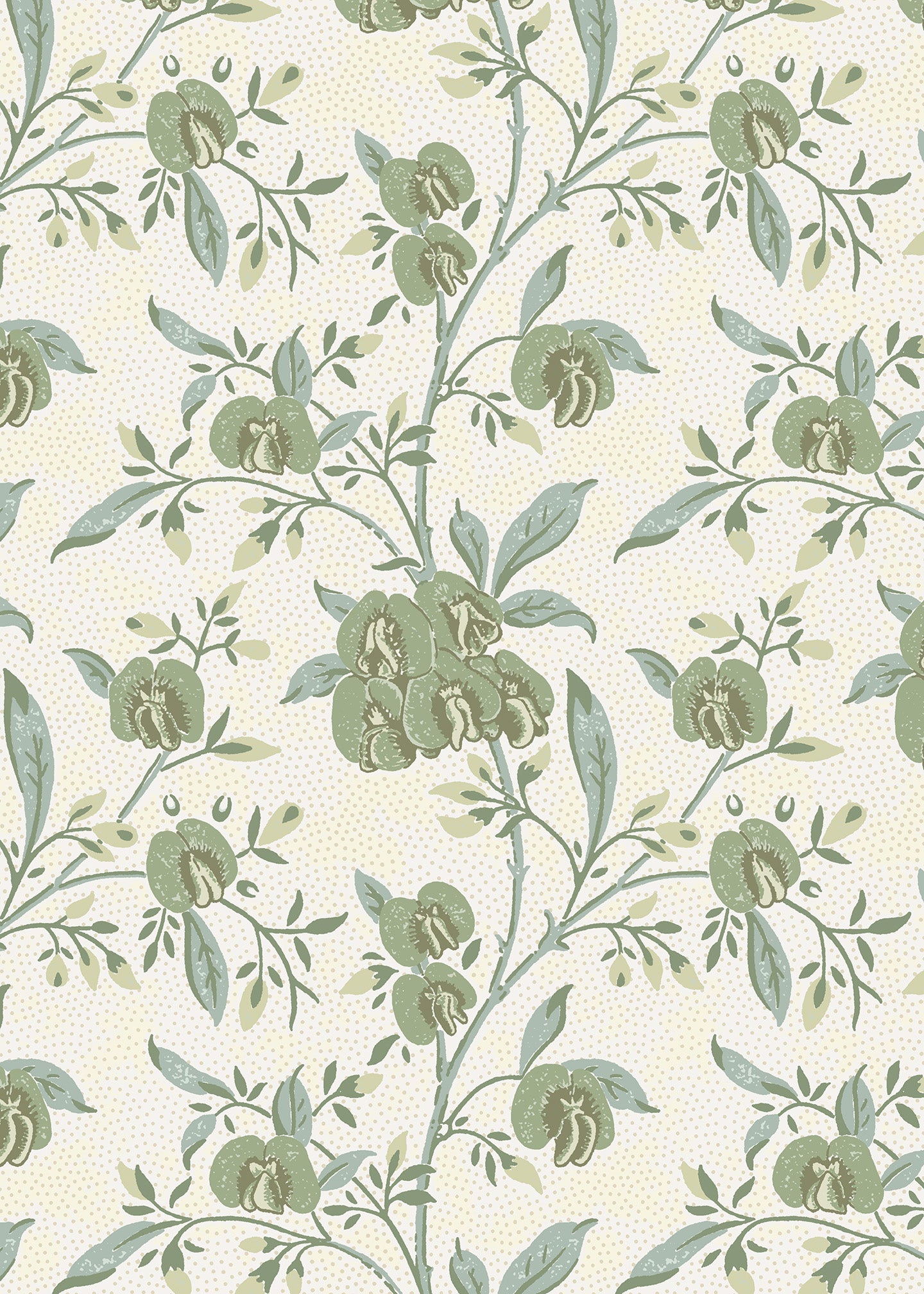 Utopia Goods green and white wallpaper-Portrait image-Designer floral wallpaper-Pea flower green wallpaper