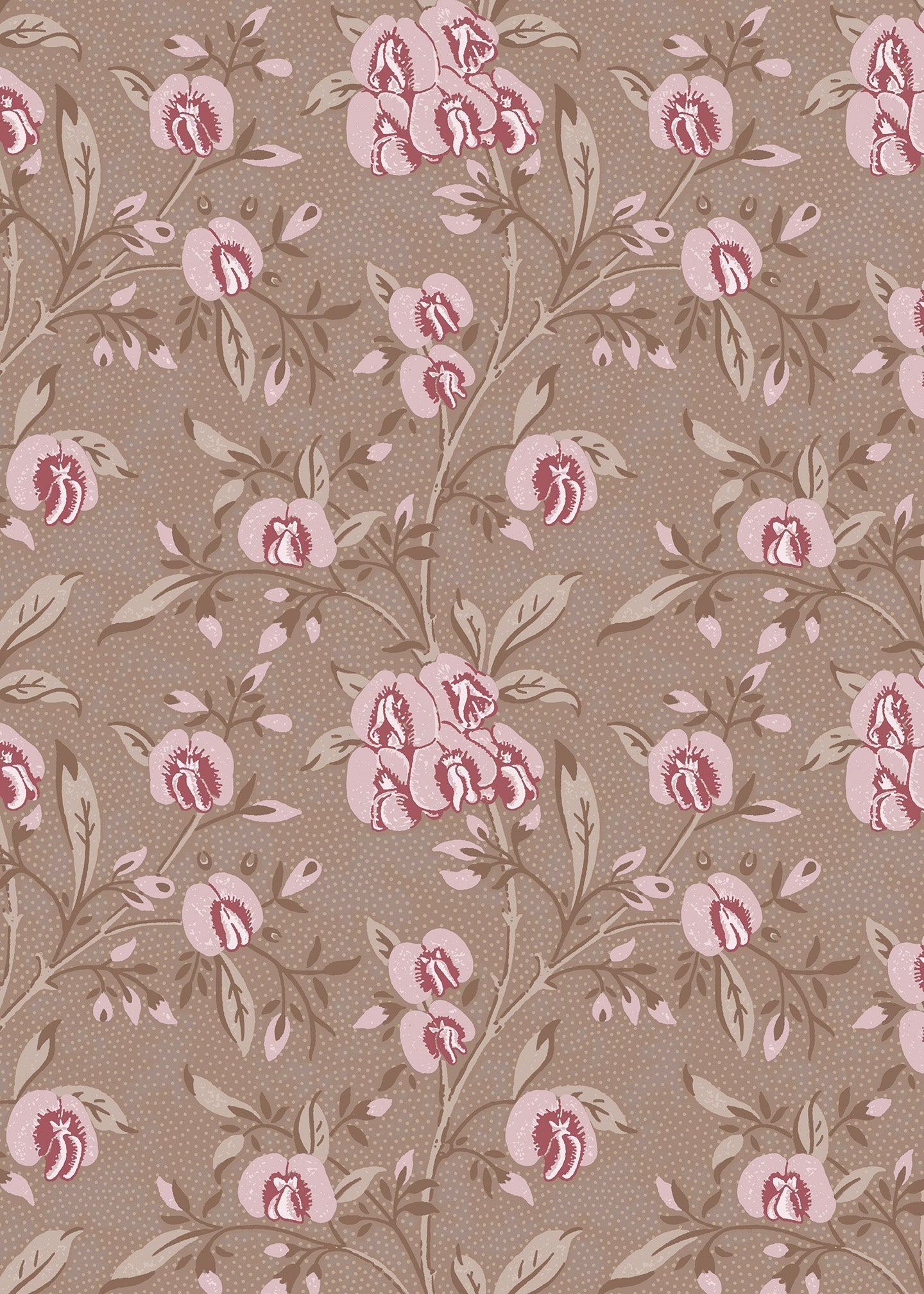Utopia Goods pink and brown wallpaper portrait image - Designer floral wallpaper-Pea flower pink fudge wallpaper