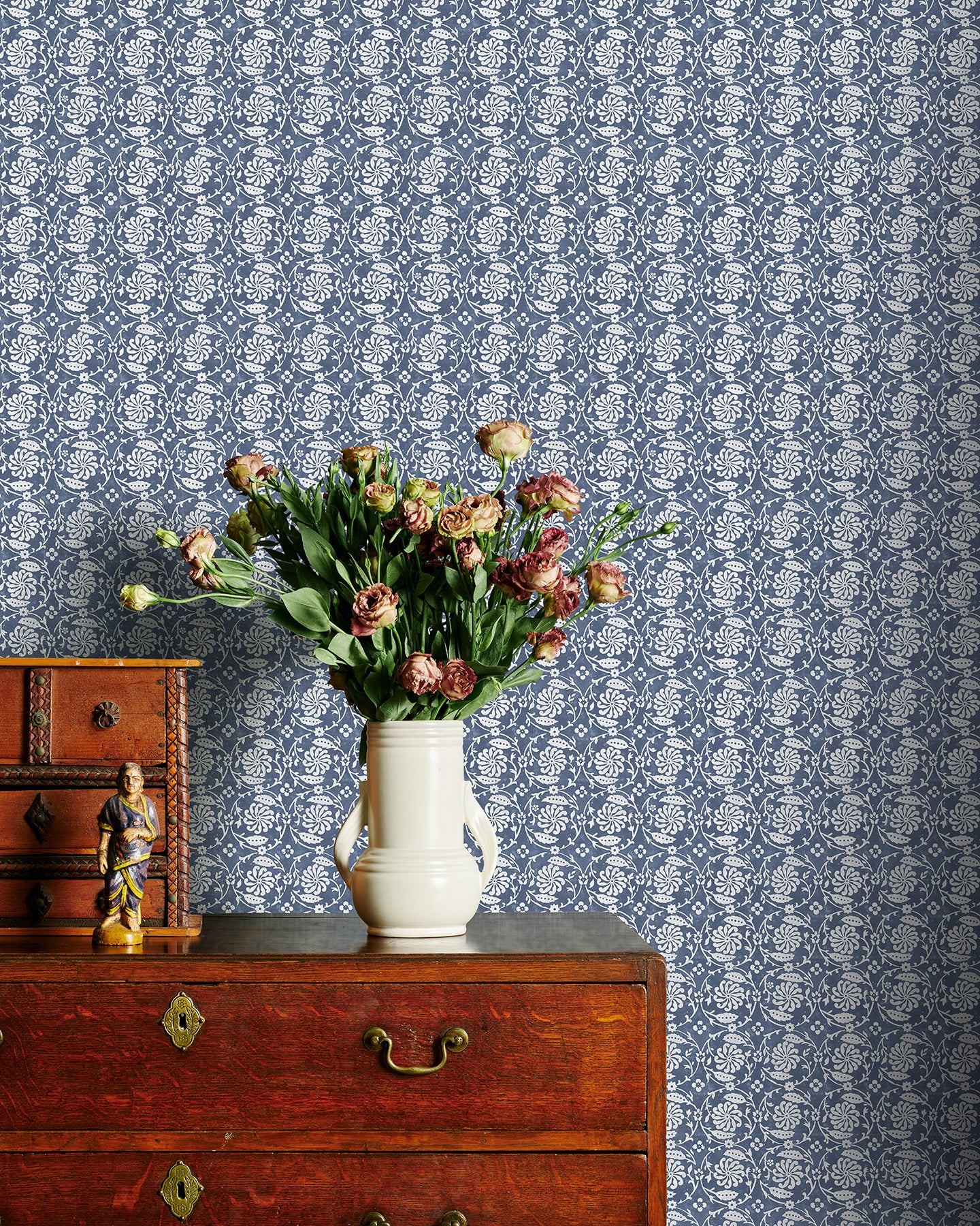 Utopia Goods blue wallpaper - Designer floral wallpaper - Pinwheel Denim Blue Wallpaper
