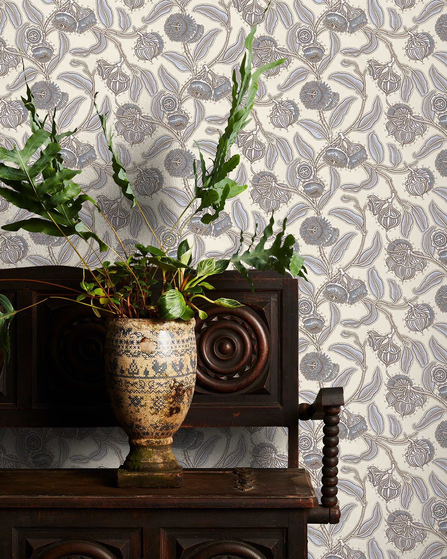 Utopia Goods Blue Wallpaper - Designer floral wallpaper-Youngiana Lavender Blue Wallpaper