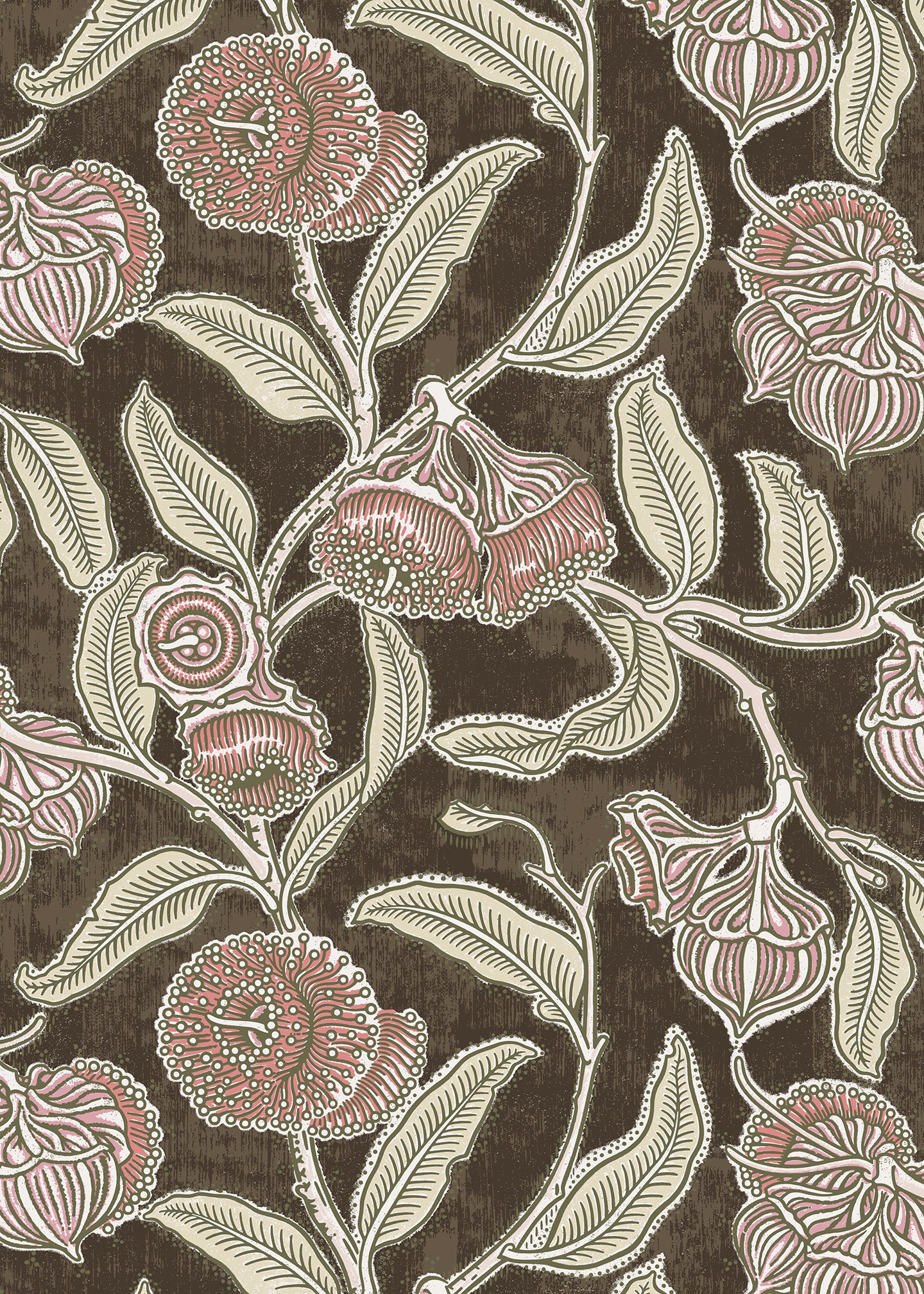 Utopia Goods brown wallpaper - Designer floral wallpaper-Youngiana Hot Chocolate Wallpaper