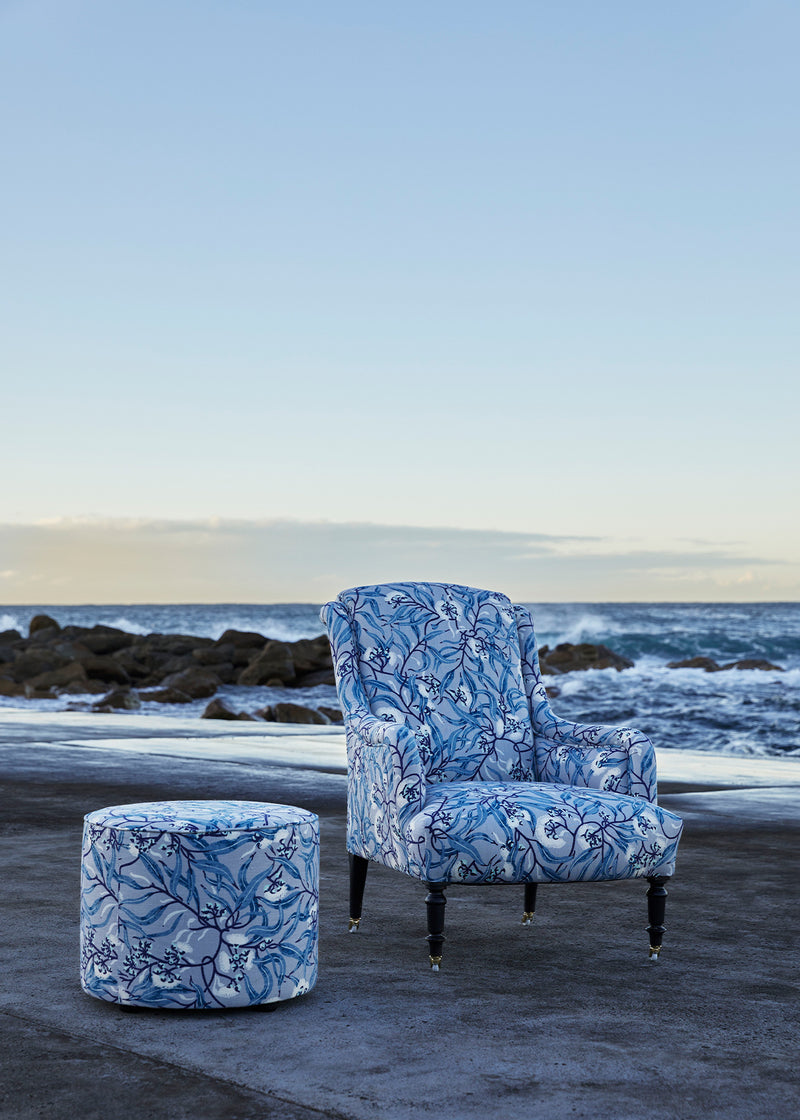 Victorian Rolled Arm Salon Chair - River Gum Blue