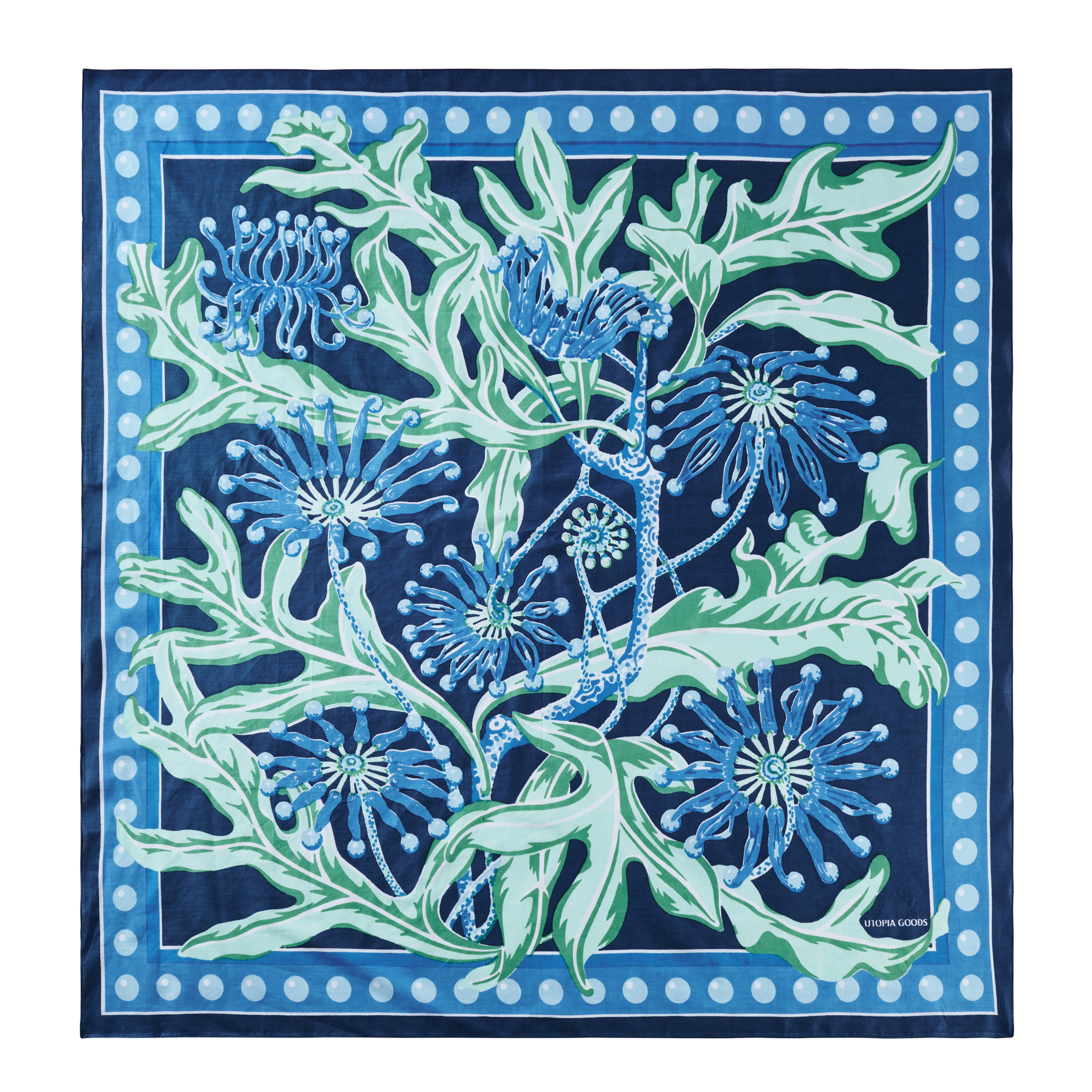 Large Firewheel Blue Cotton Scarf