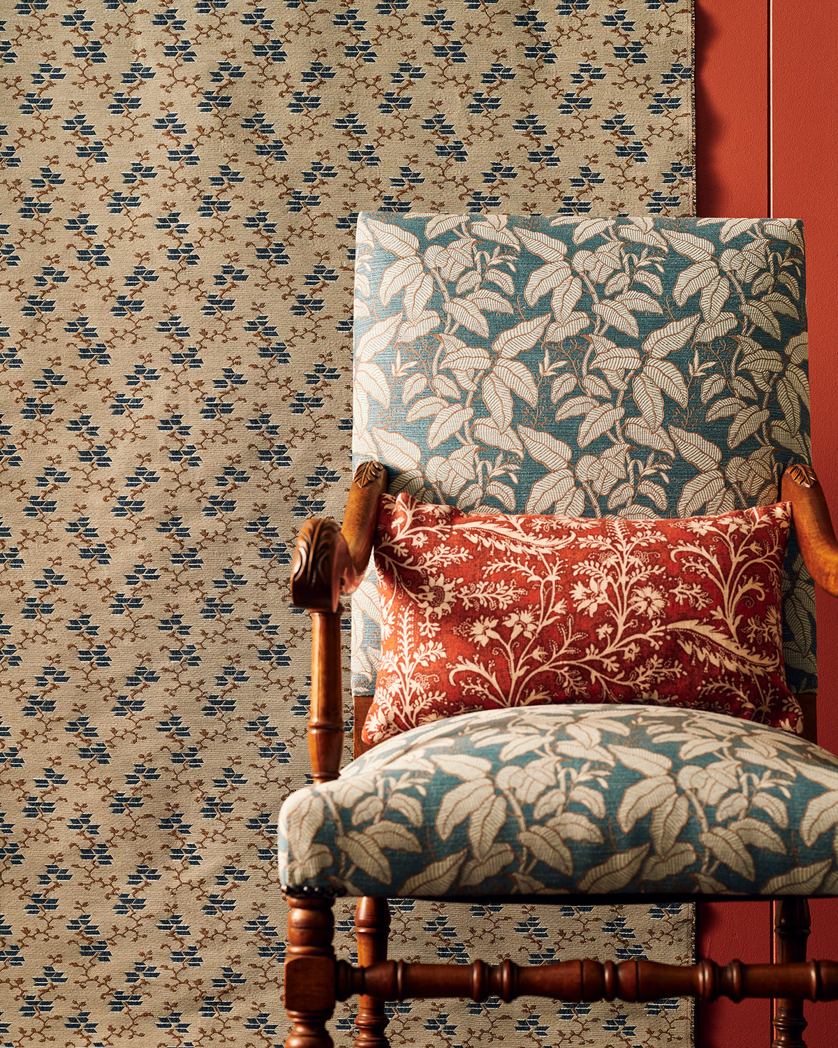 French Cherry Wood Chair - Foliage Blue