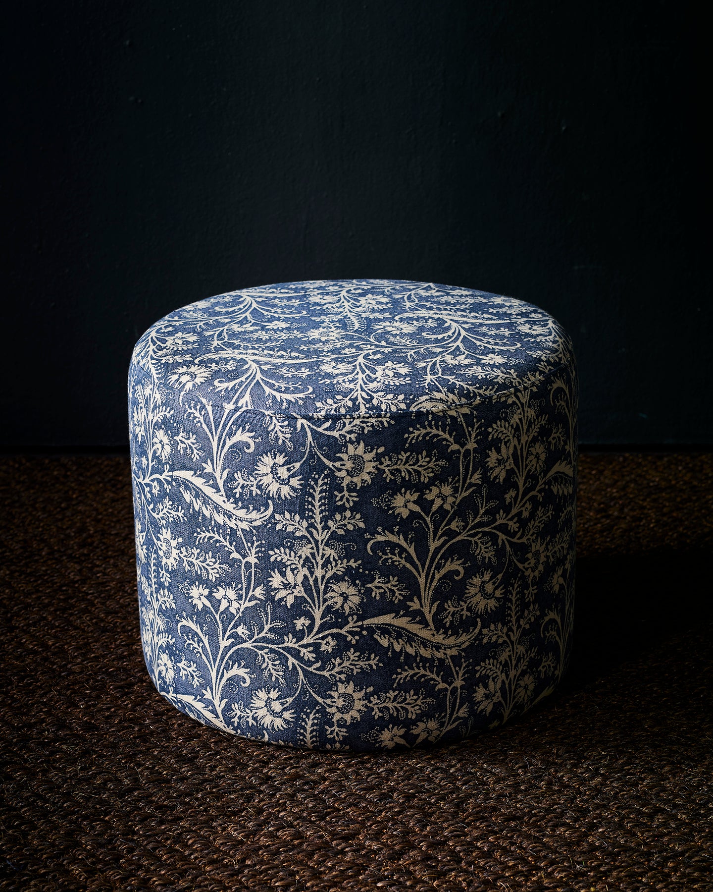 Wildflower Denim Small Round Ottoman