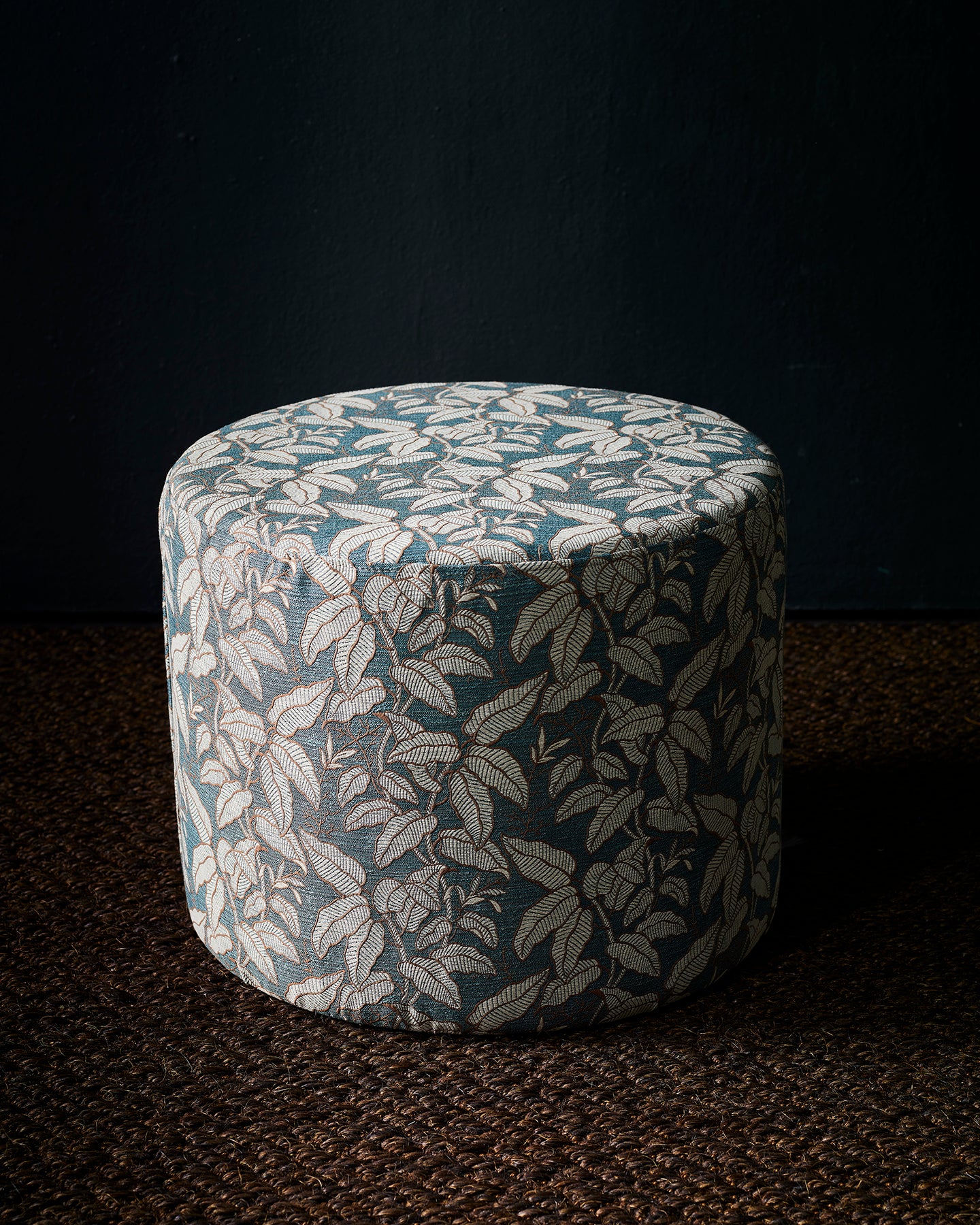 Foliage Blue Small Round Ottoman