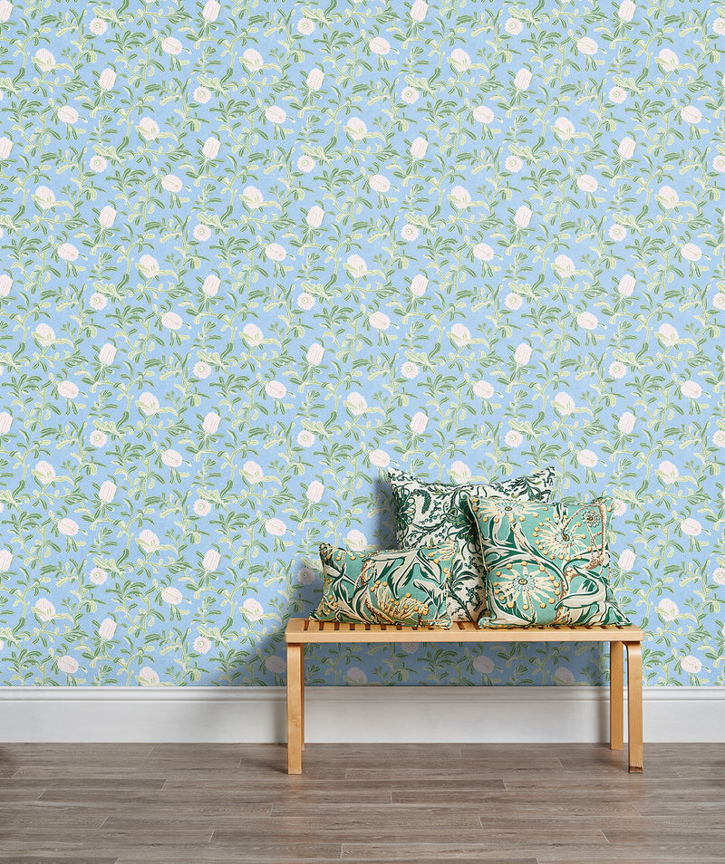 Silver Banksia Blue Wallpaper