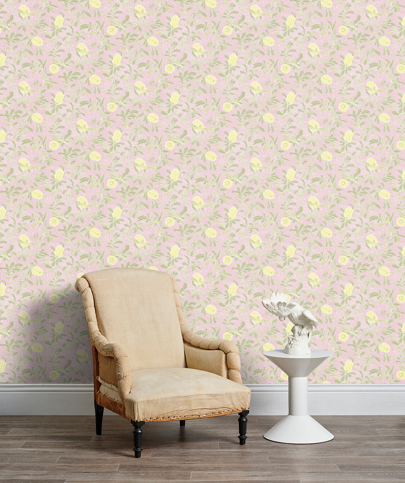 Silver Banksia Pink Wallpaper