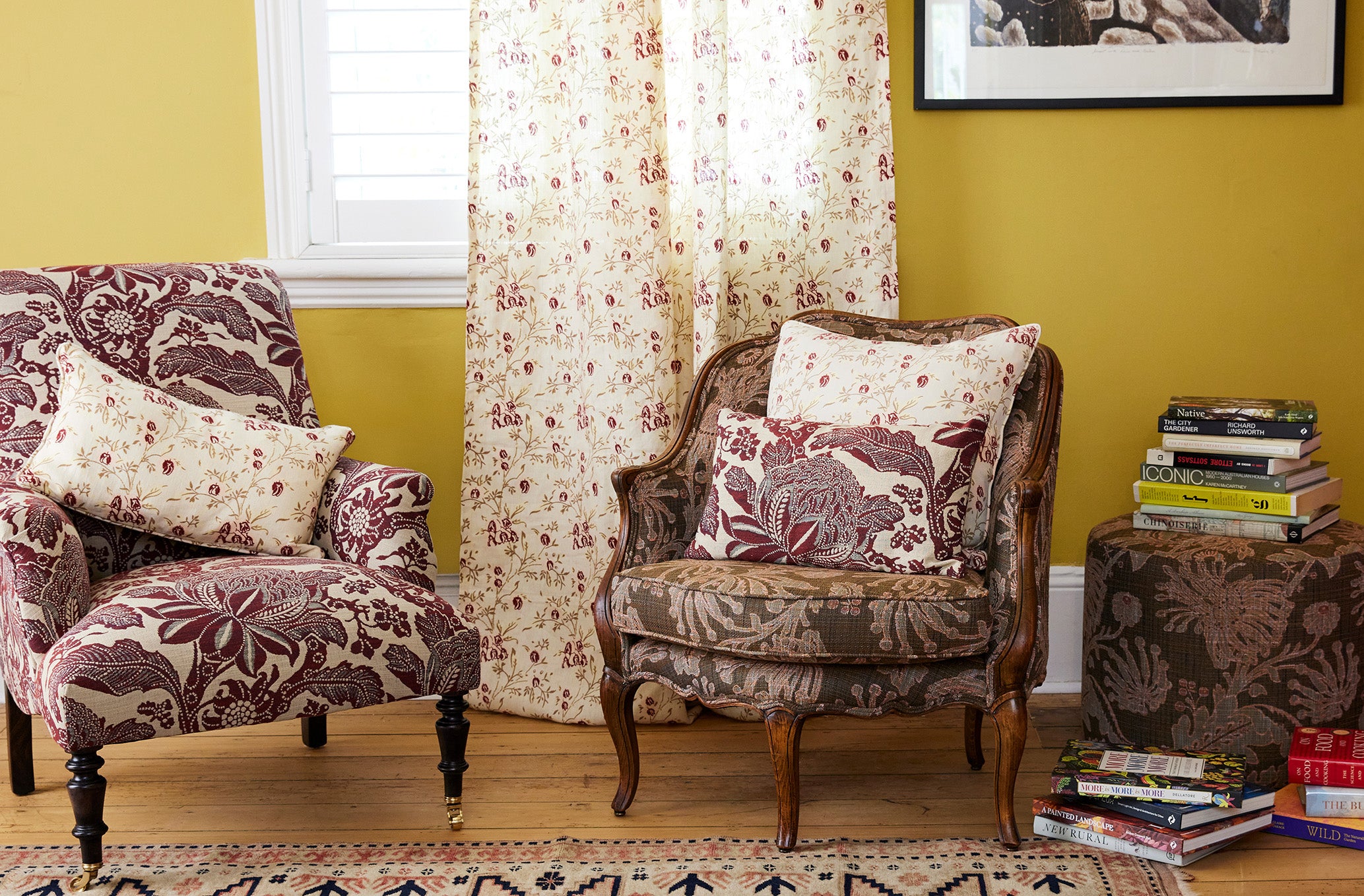 Antique French Bergere Armchair - Firewheel Rust Performance Fabric