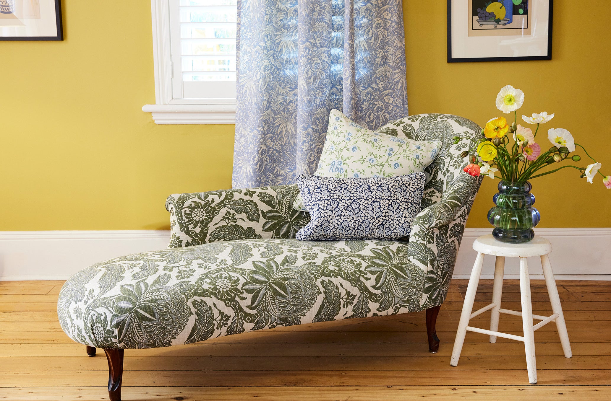 Antique French Chaise - Waratah Sage Performance Fabric