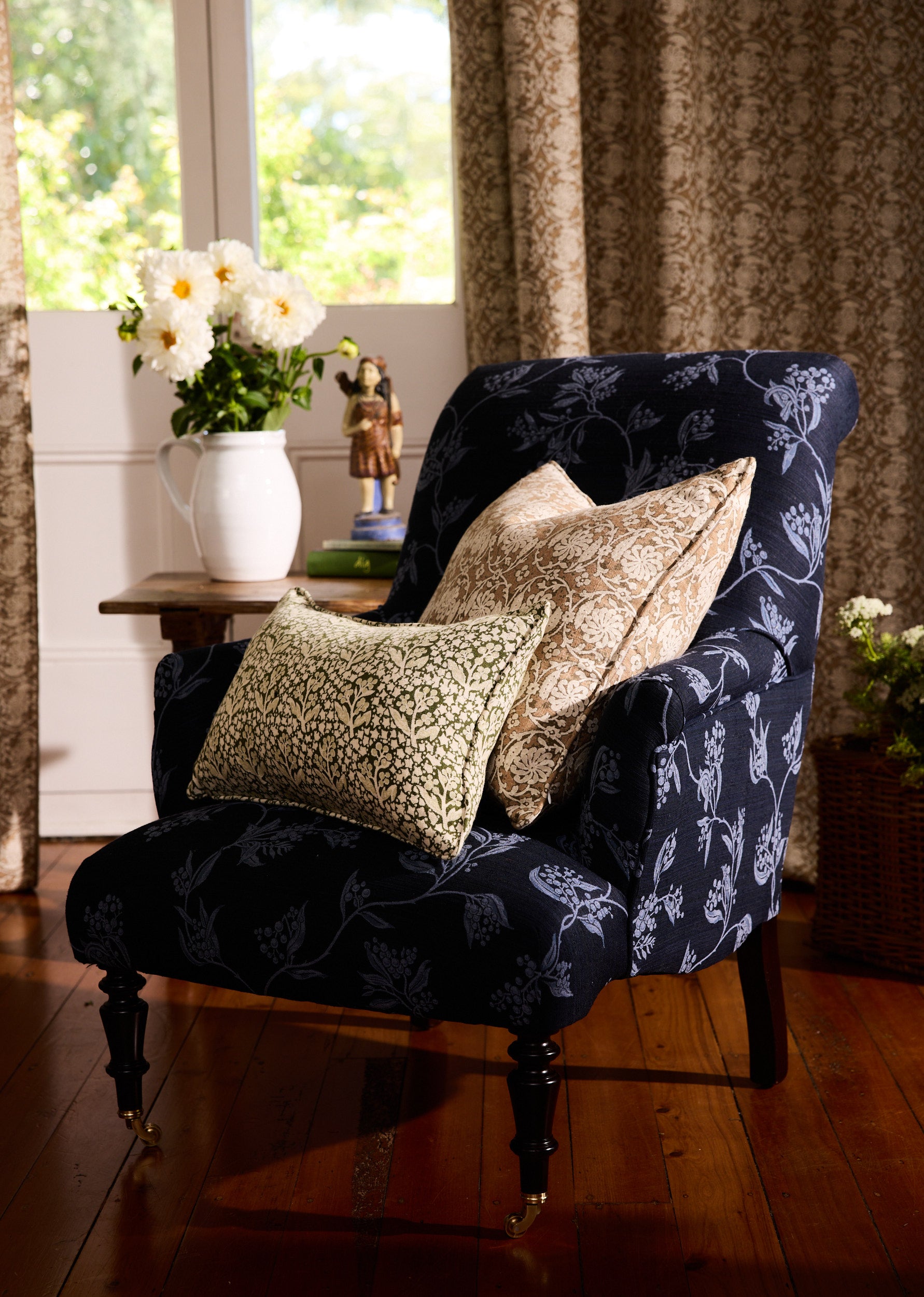 French Parlour Chair - Wattle Blue Performance Fabric
