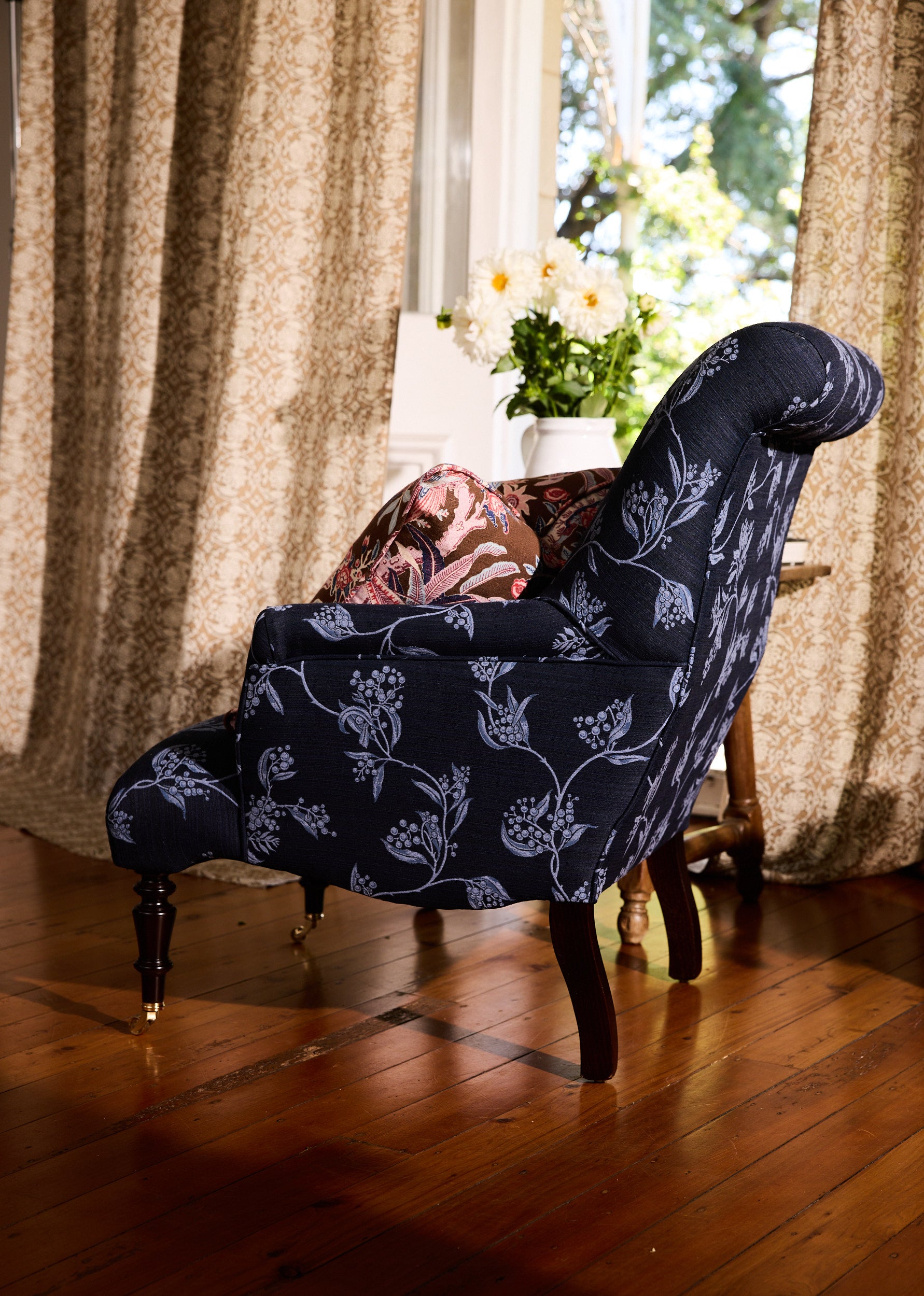 French Parlour Chair - Wattle Blue Performance Fabric