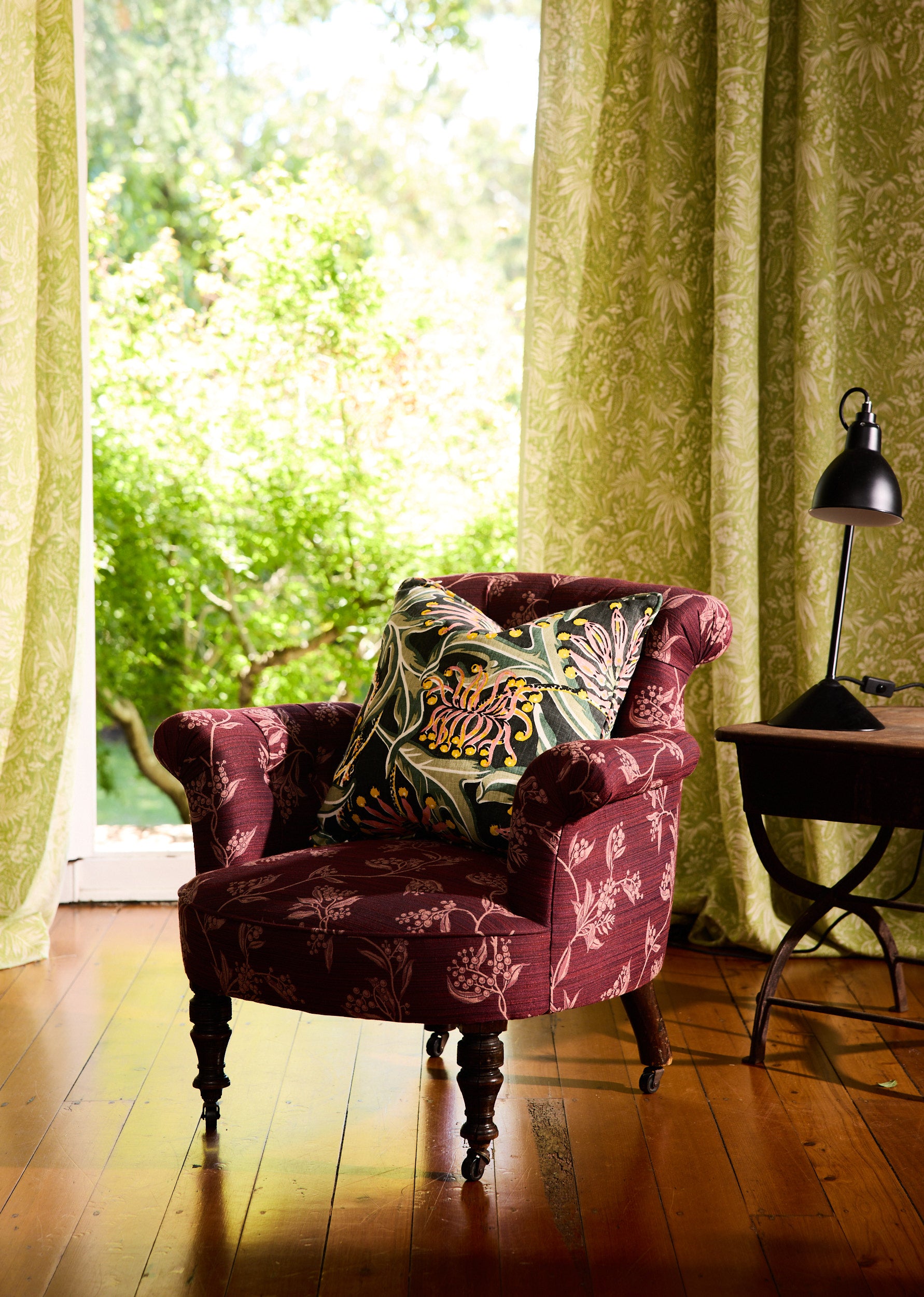 Antique Victorian Button-Back Chair - Wattle Performance fabric