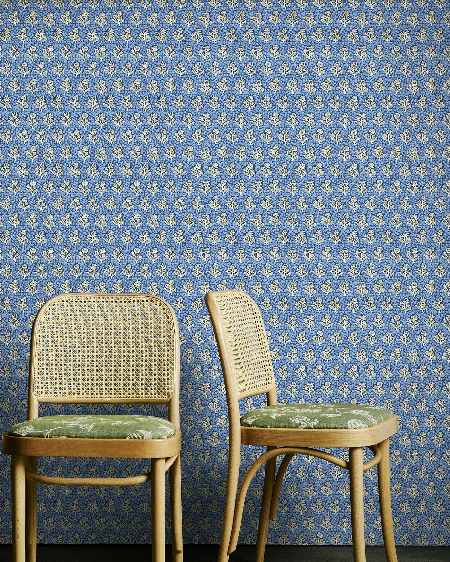 Utopia Goods blue wallpaper - Designer floral wallpaper-Acacia Star Blue Wallpaper