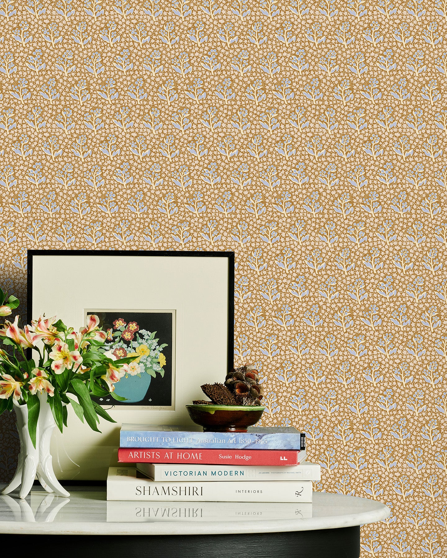 Utopia Goods yellow wallpaper - Designer floral wallpaper-Acacia Star Caramel Wallpaper