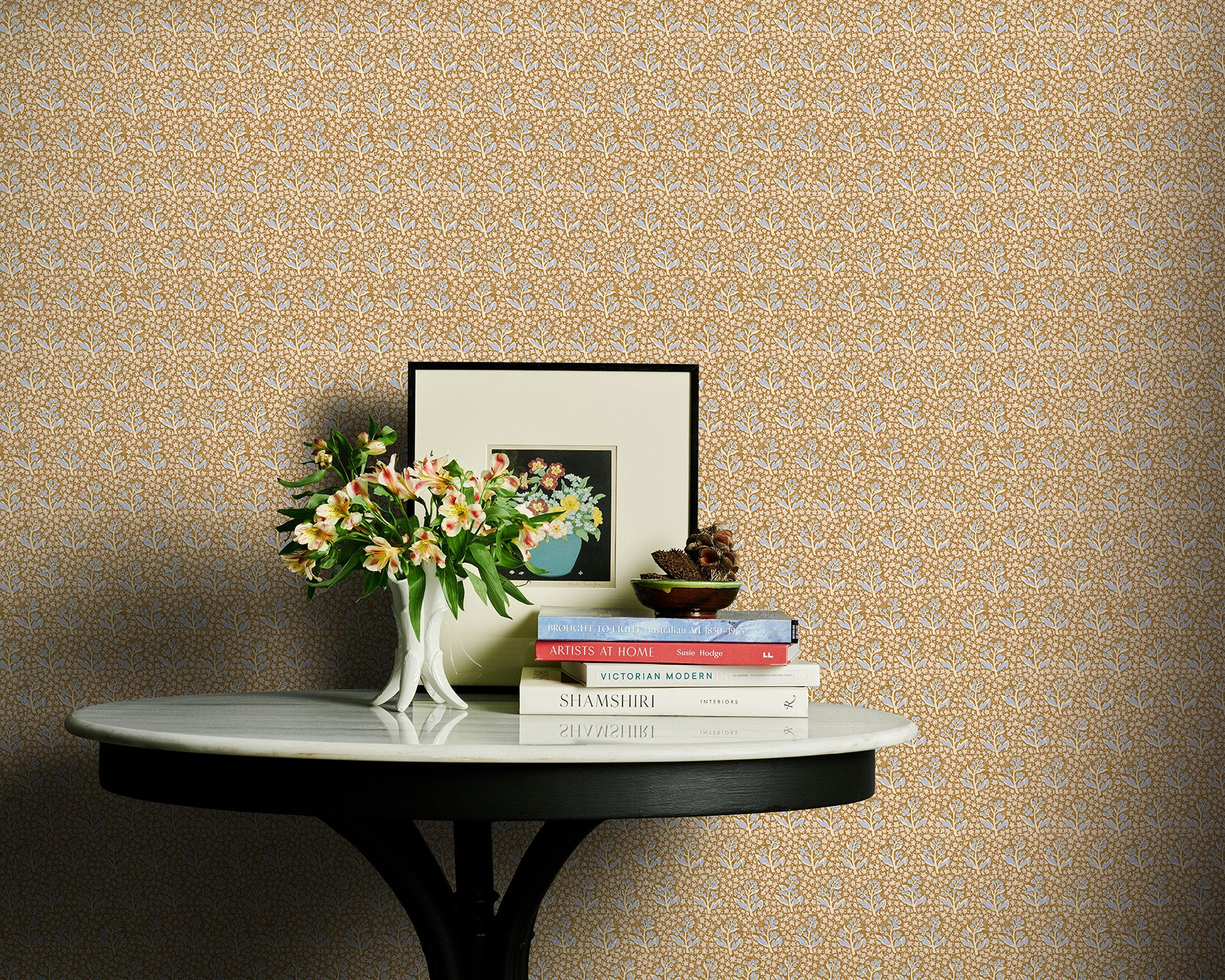 Utopia Goods yellow wallpaper - Designer floral wallpaper-Acacia Star Caramel Wallpaper